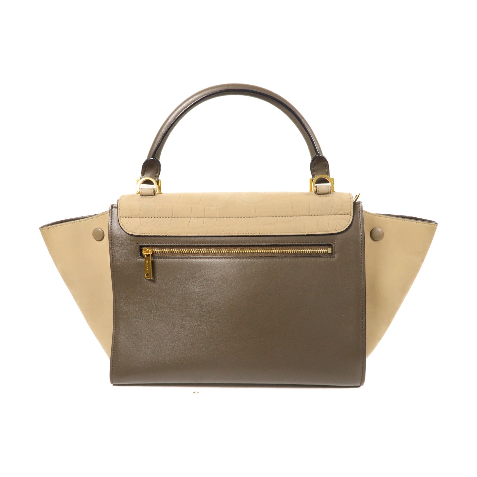 CELINE 【激減優惠】牛皮皮革Trapeze金扣手挽肩背兩用袋米色