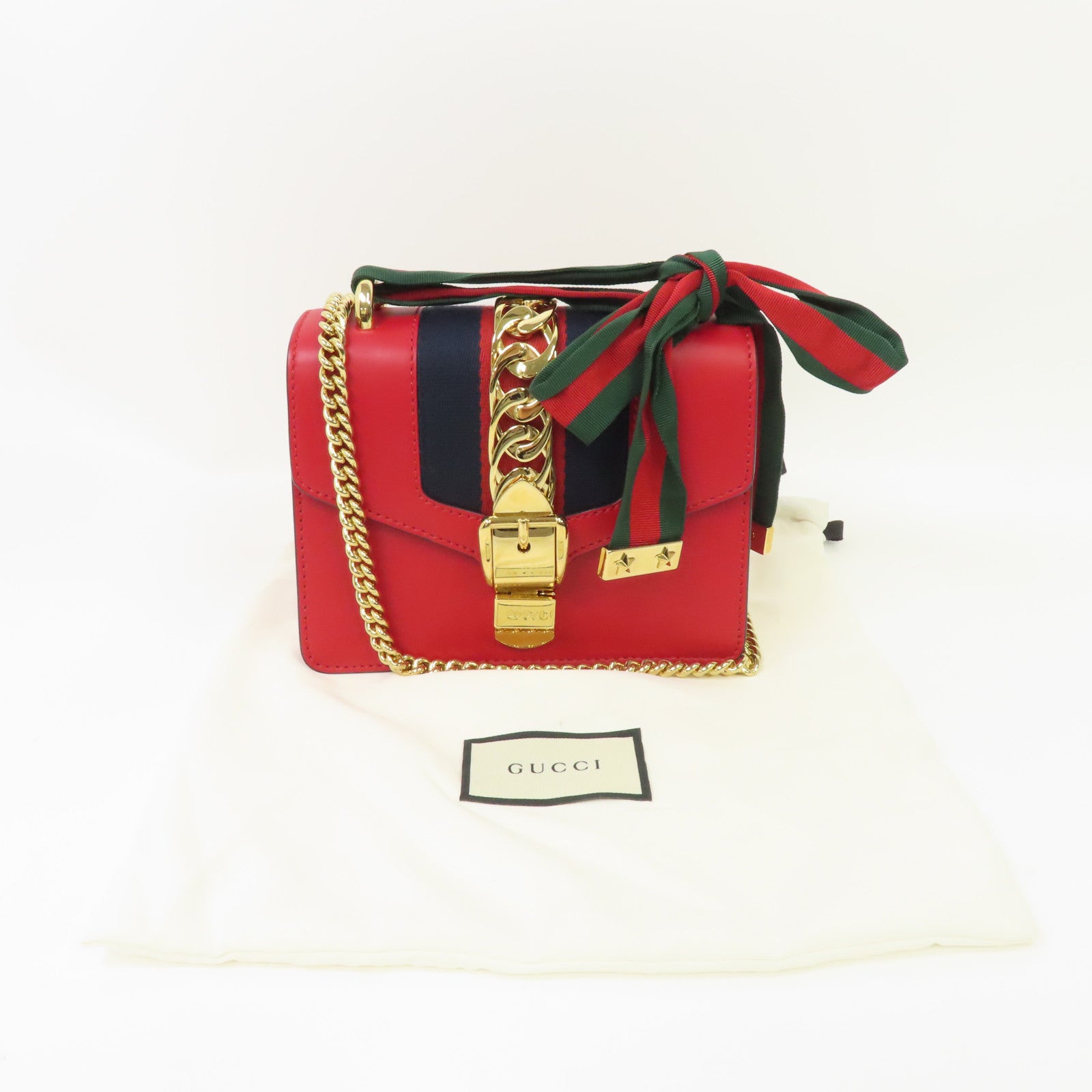 GUCCI 【激減優惠】牛皮皮革Sylvie金扣肩背袋紅色