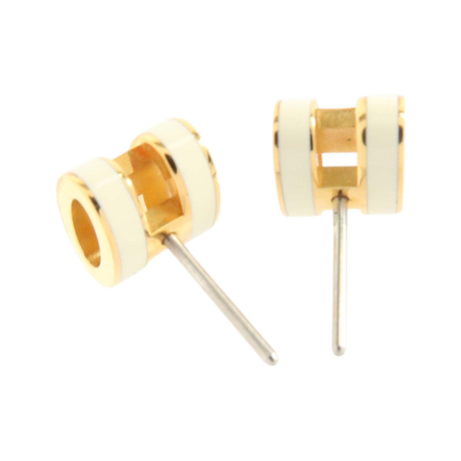 HERMES 金屬/琺瑯Mini Pop H Earrings耳環Gold/Blanc
