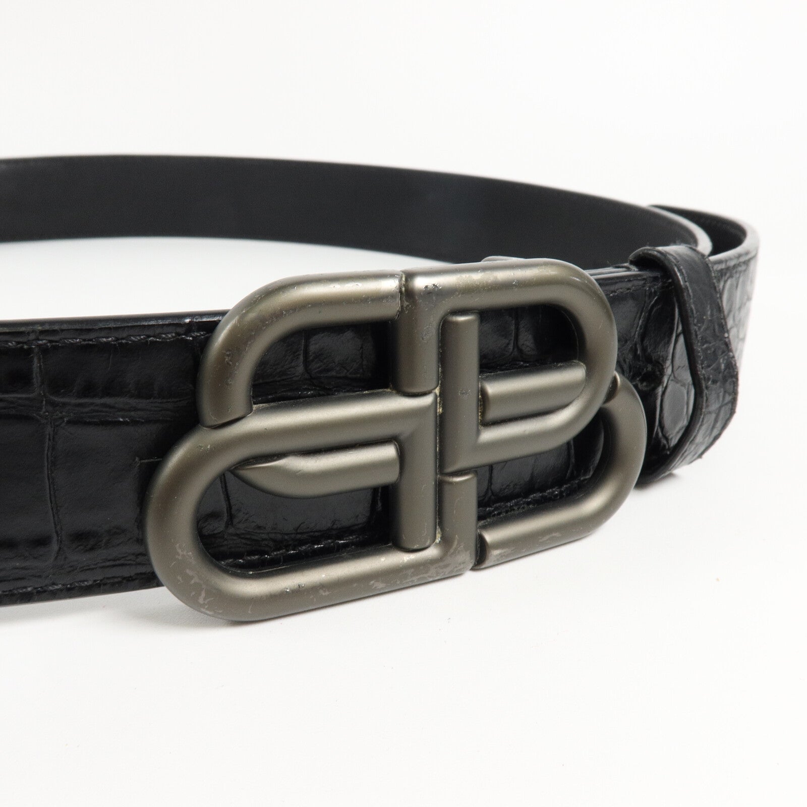 BALENCIAGA 壓花皮革BB Large Belt In Black皮帶