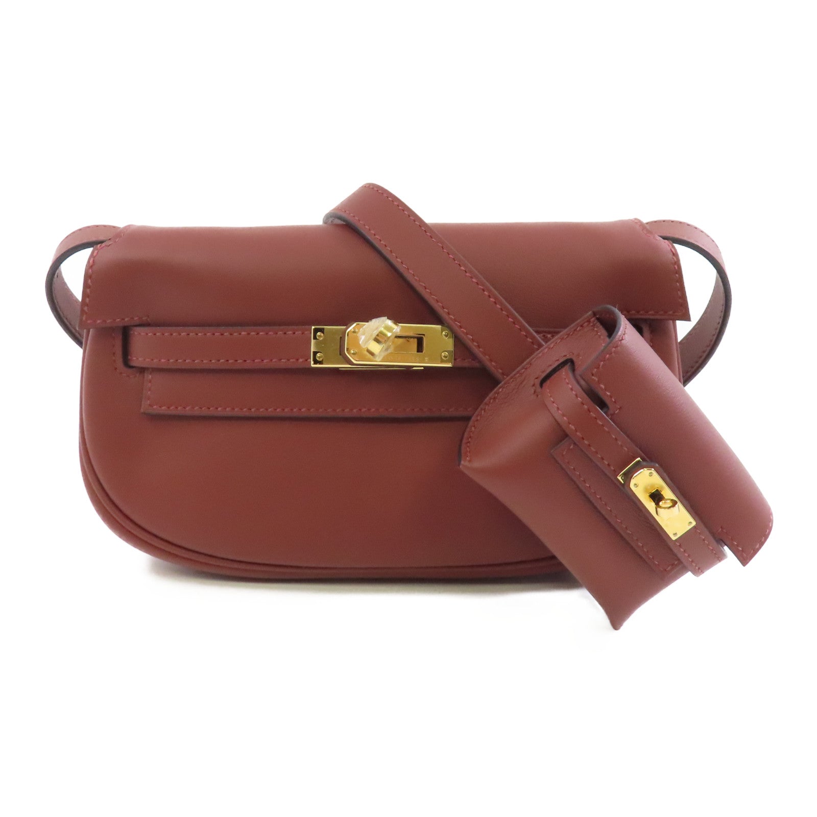 HERMES 【激減優惠】Swift皮革Kelly Moove金扣肩背袋Rouge/棕色