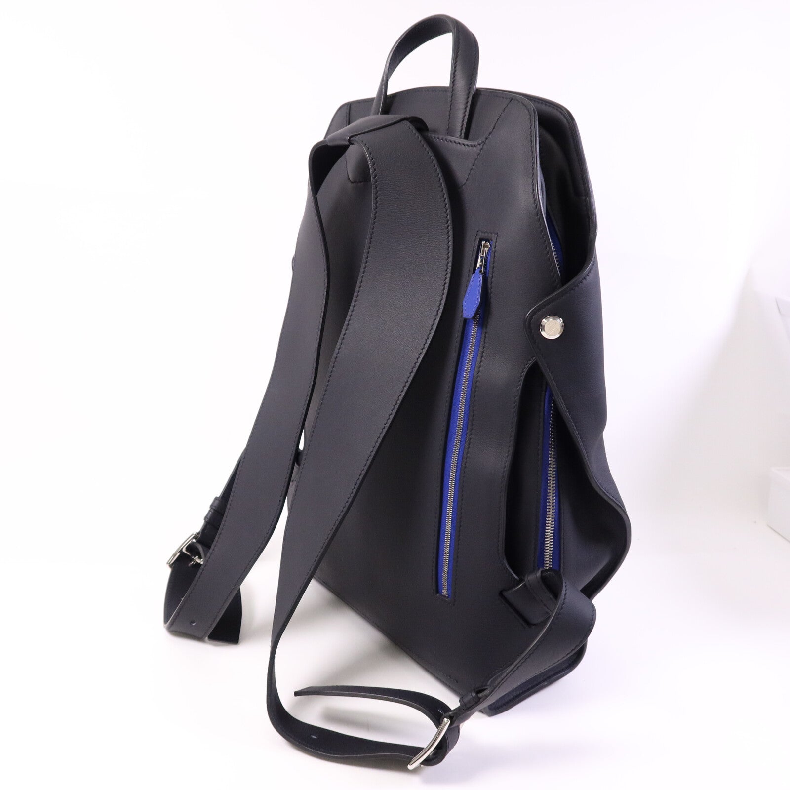 HERMES Swift皮革City Backpack 27銀扣背包Blue Nuit