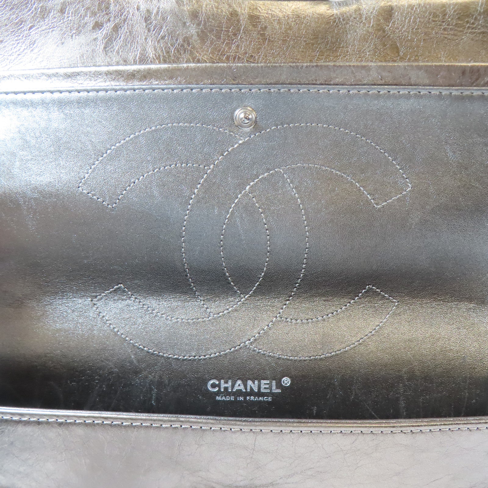 CHANEL 【激減優惠】菱格牛皮皮革Jumbo 2.55銀扣鏈帶肩背袋金屬金色