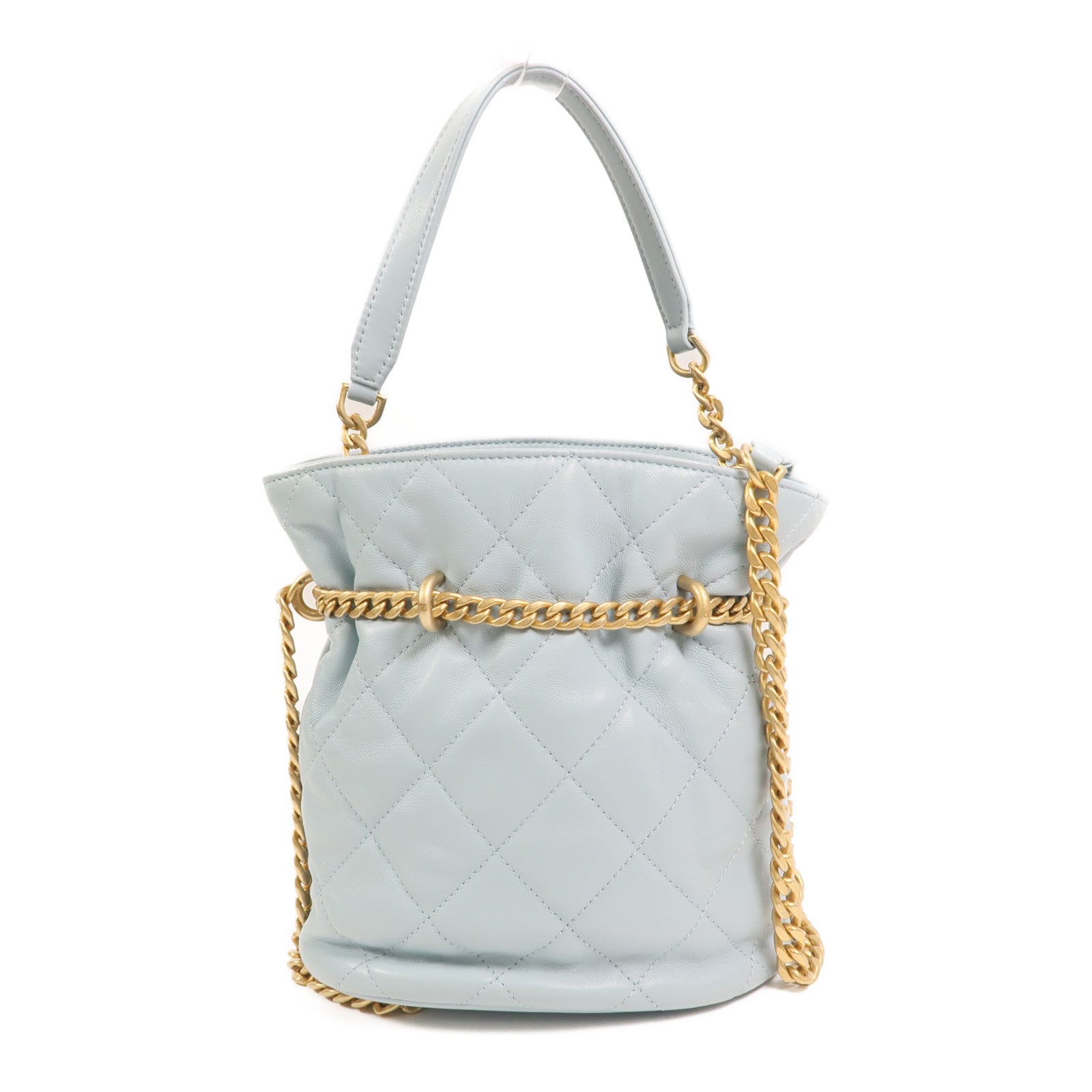 CHANEL 羊皮皮革Bucket Bag金扣鏈帶手挽肩背兩用袋