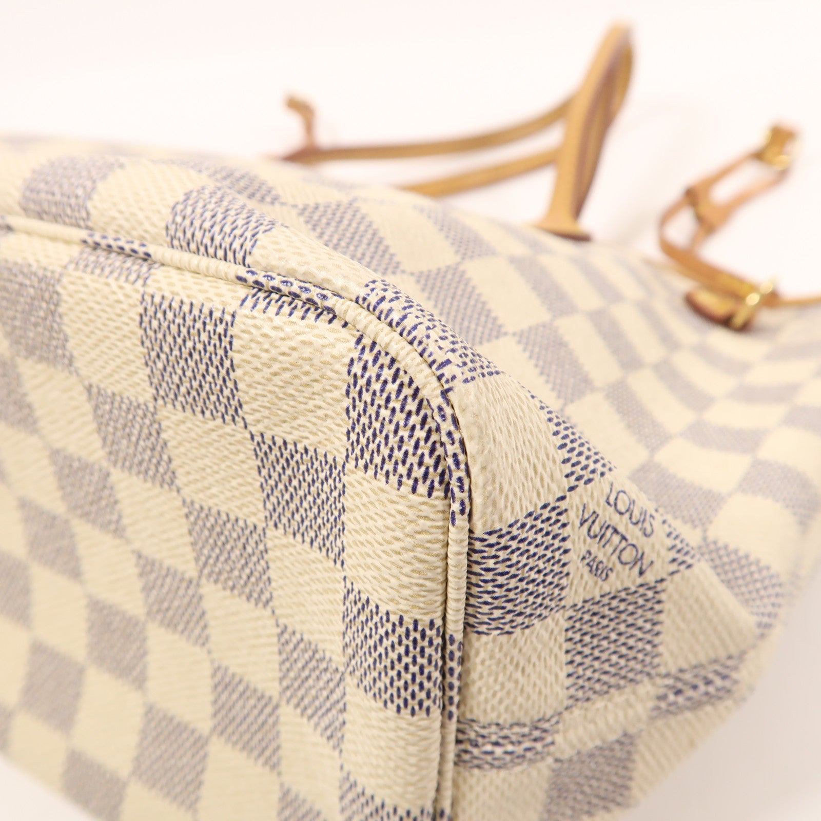 LOUIS VUITTON Damier Azur Neverfull PM金扣手挽袋