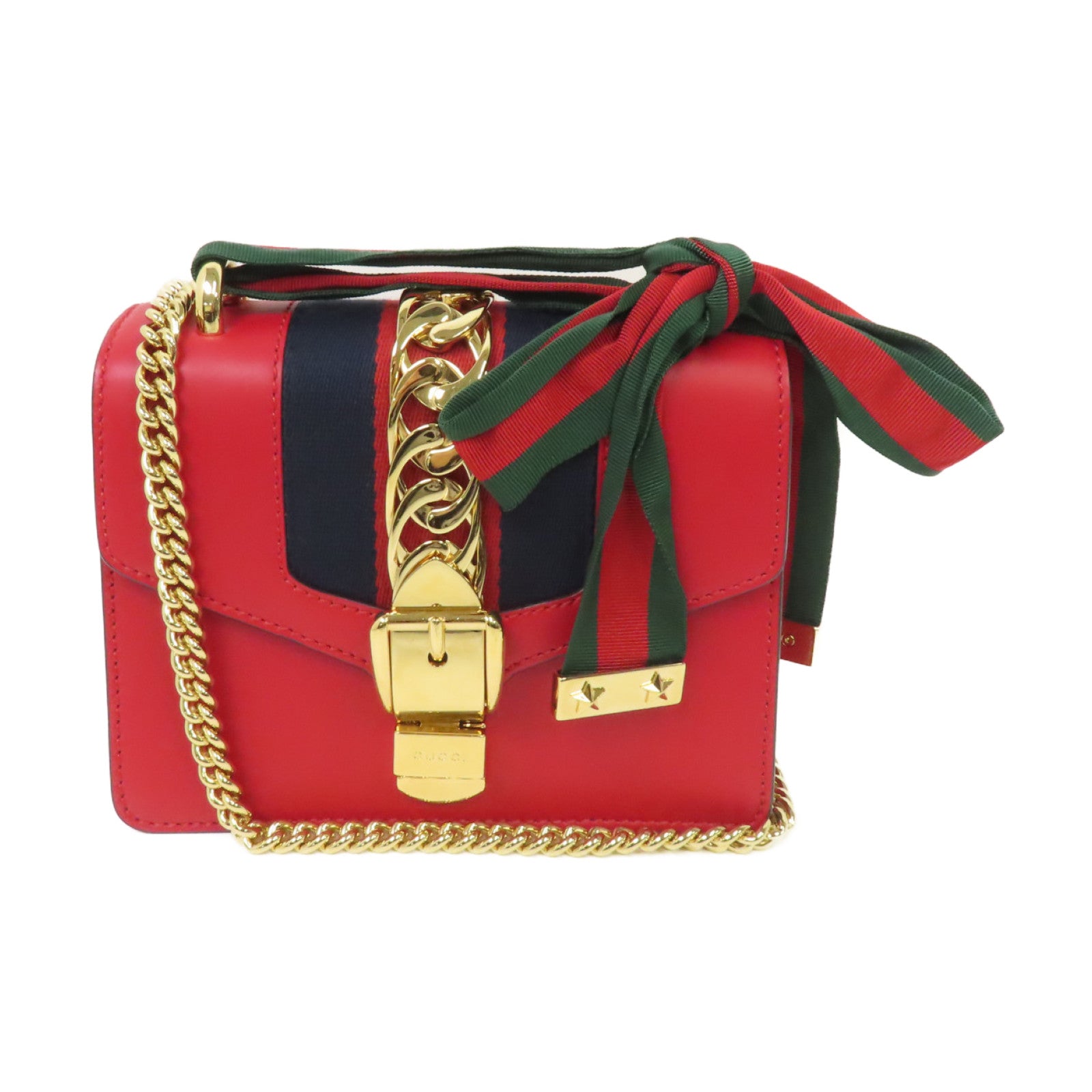 GUCCI 【激減優惠】牛皮皮革Sylvie金扣肩背袋紅色
