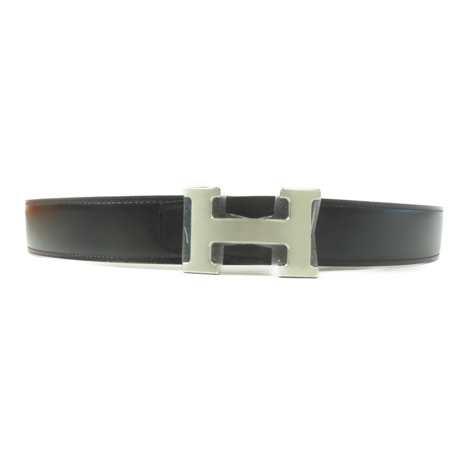 HERMES Togo皮革Belt銀扣皮帶經典駝色/黑色
