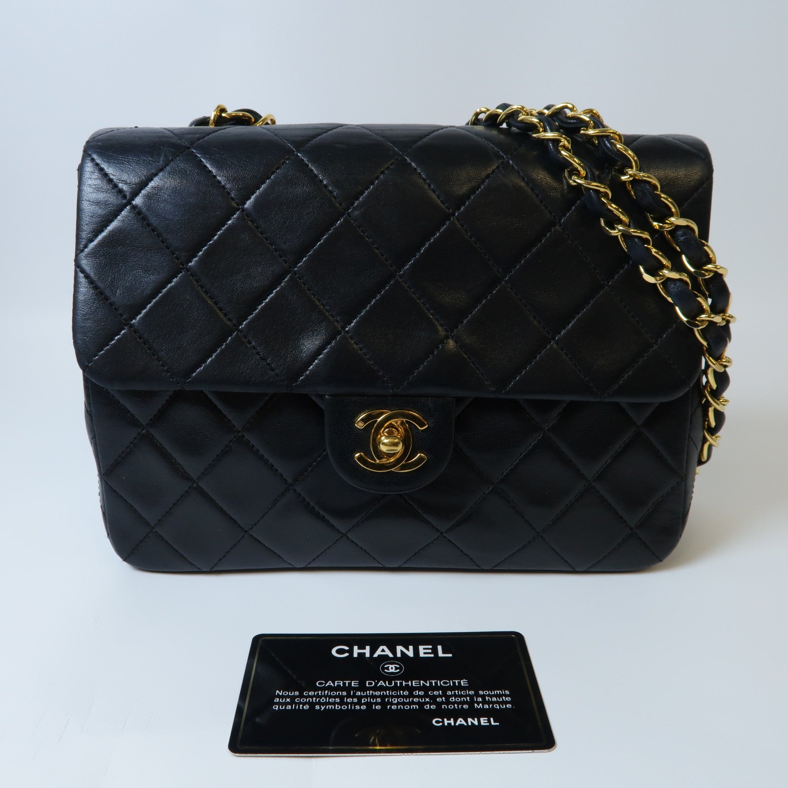 CHANEL 菱格羊皮皮革Vintage Flap Chain Shoulder Bag金扣鏈帶肩背袋黑色