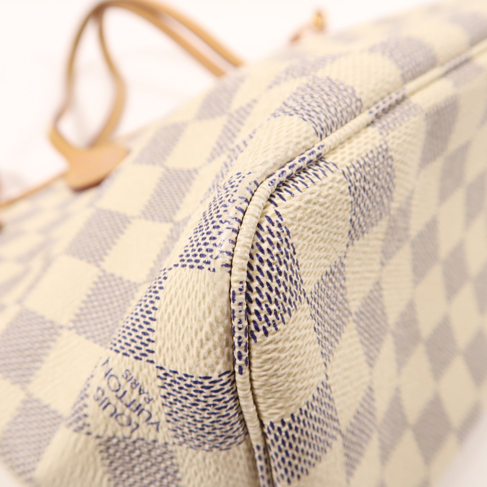 LOUIS VUITTON Damier Azur Neverfull PM金扣手挽袋