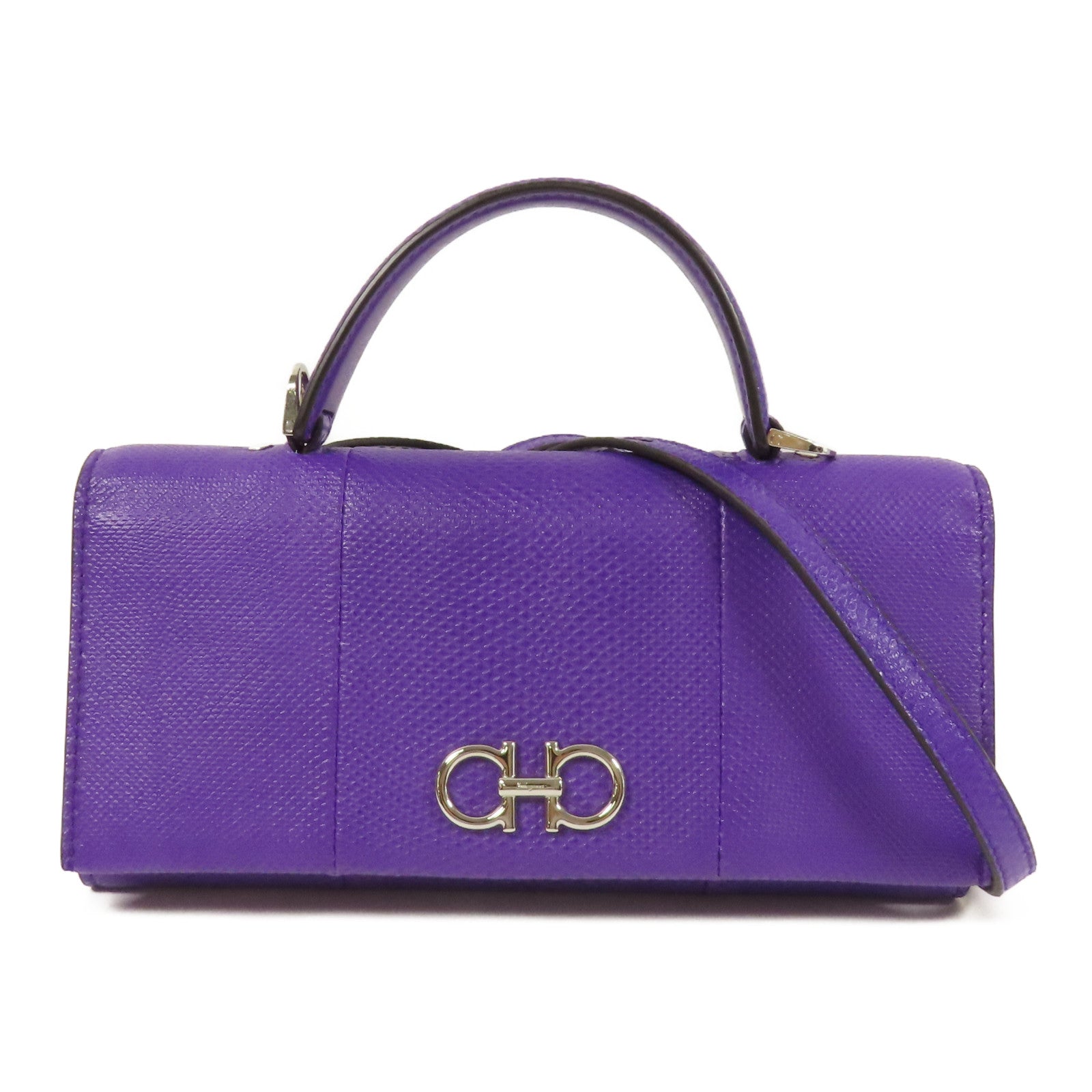 Salvatore Ferragamo 皮革Gancini Shoulder Wallet銀扣肩背袋