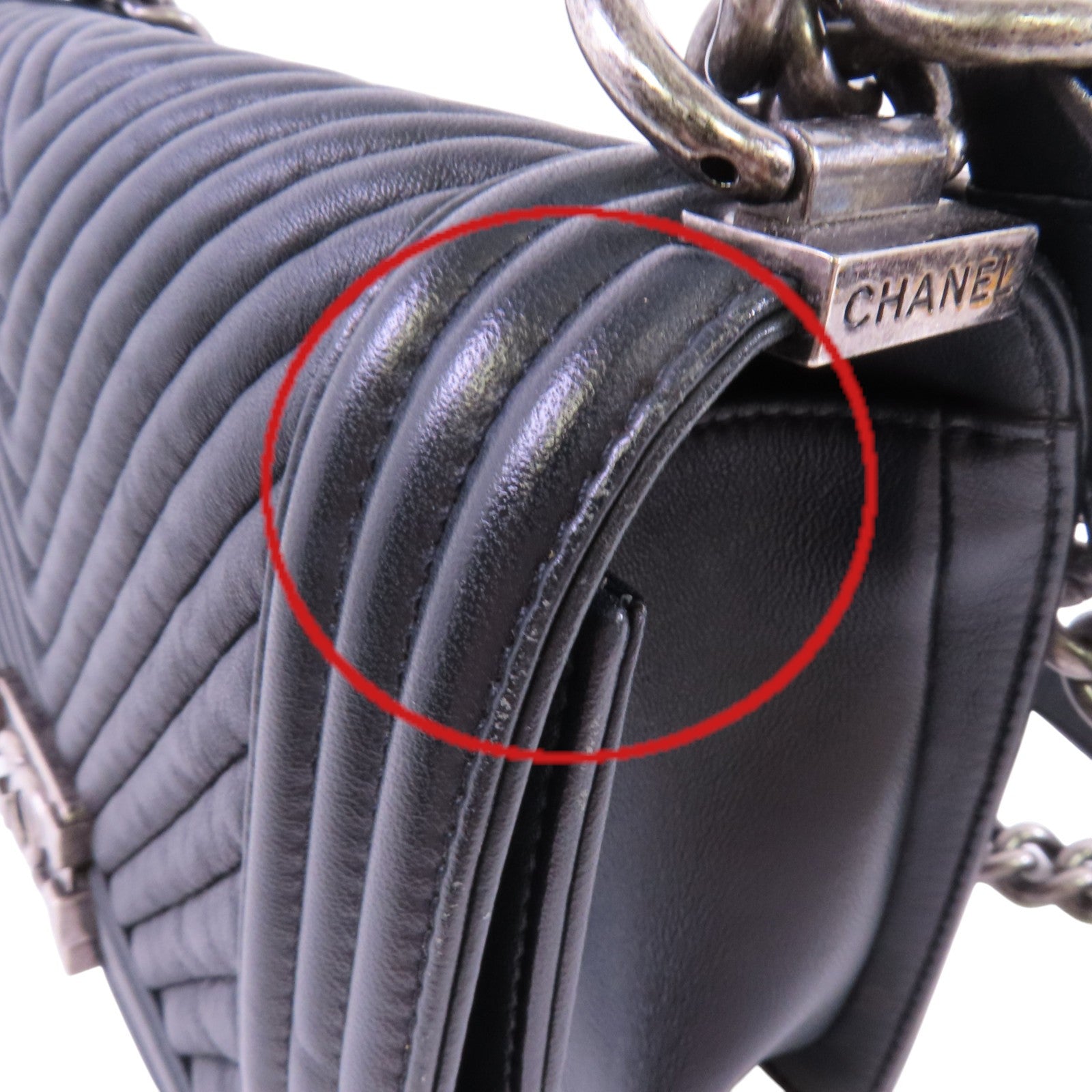 CHANEL 【激減優惠】羊皮皮革Boy 25銀扣鏈帶肩背袋