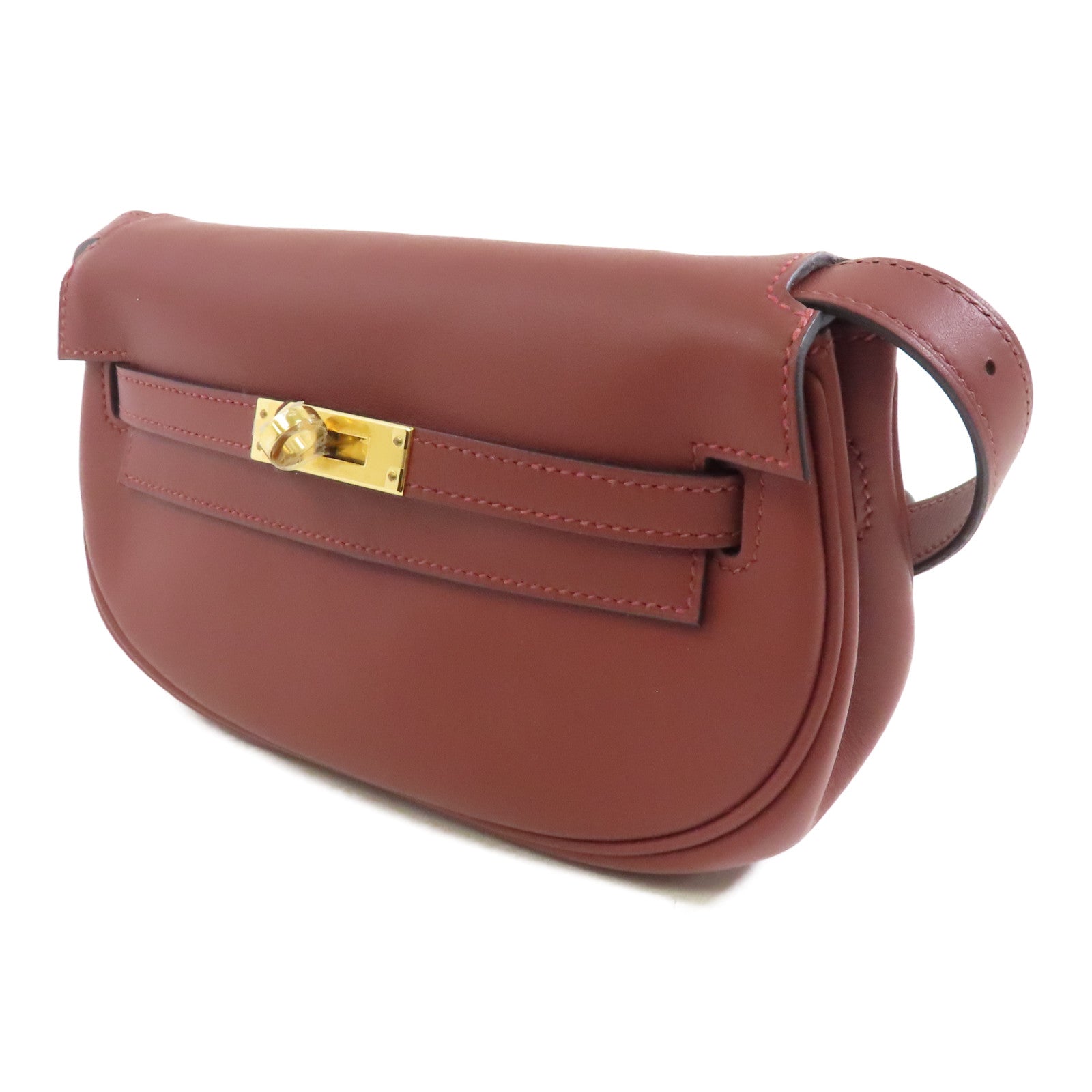 HERMES 【激減優惠】Swift皮革Kelly Moove金扣肩背袋Rouge/棕色