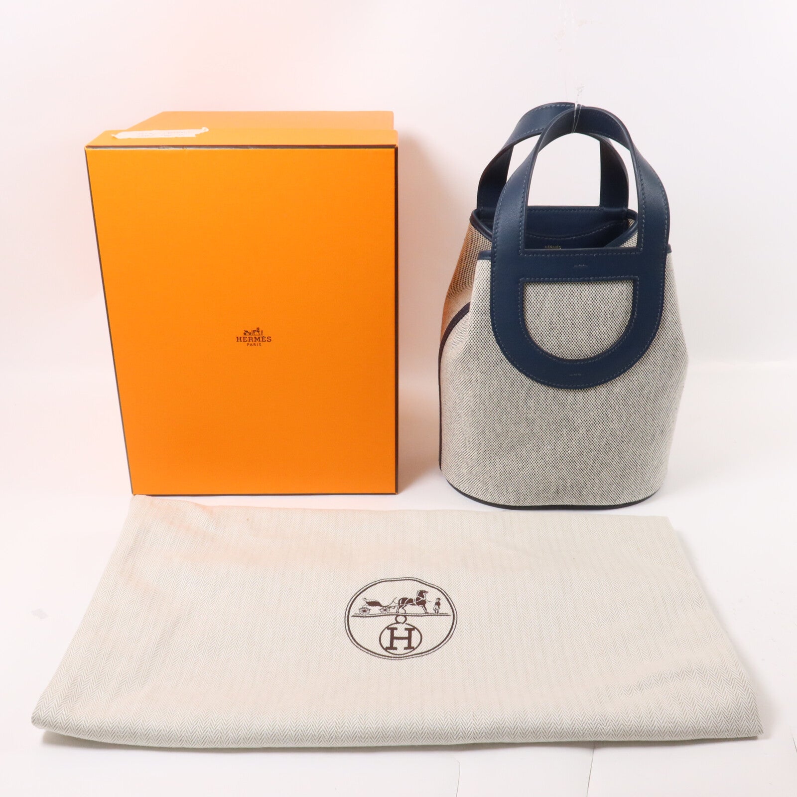 HERMES 帆布In The Loop 18手挽袋Grey/Bleu de Prusse