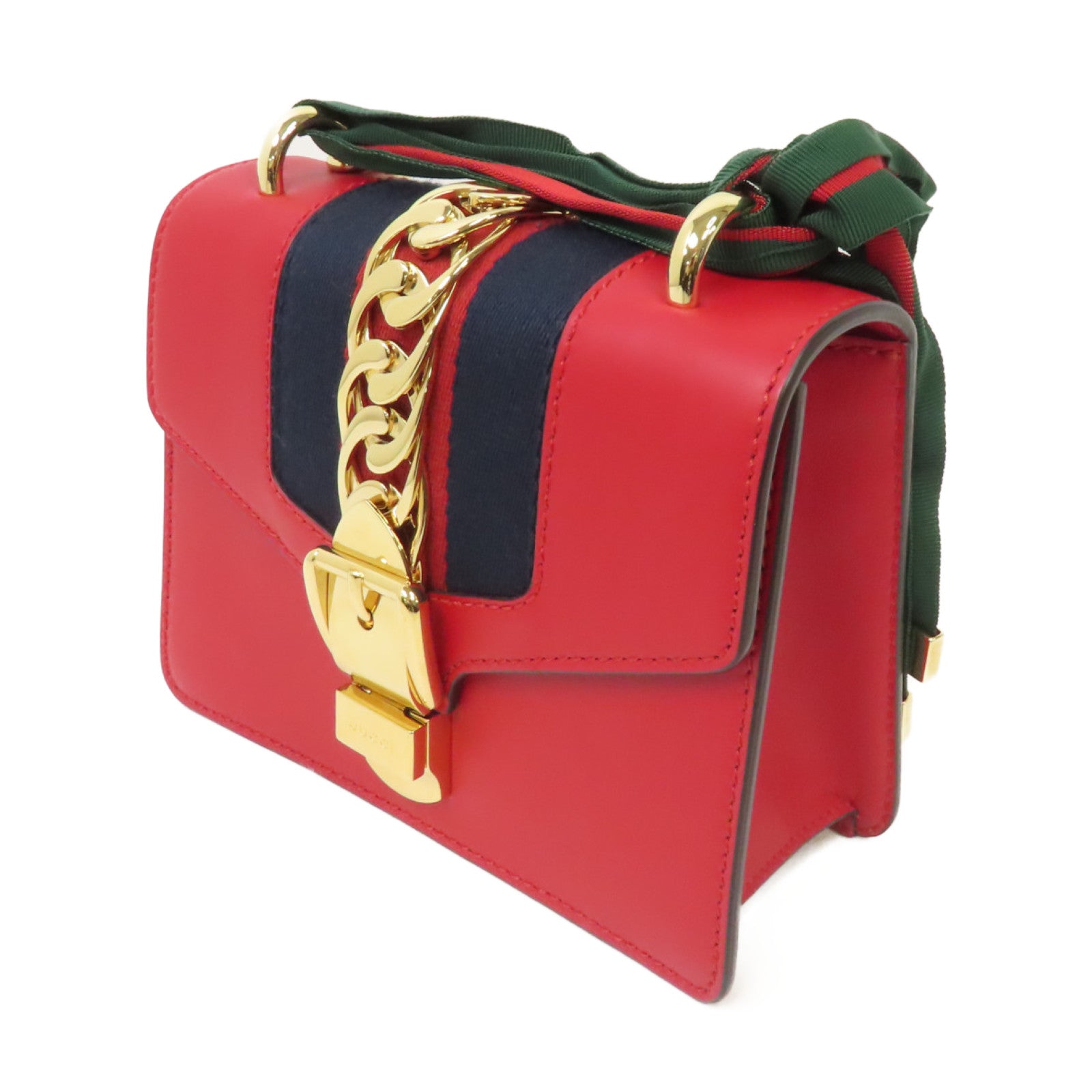 GUCCI 【激減優惠】牛皮皮革Sylvie金扣肩背袋紅色