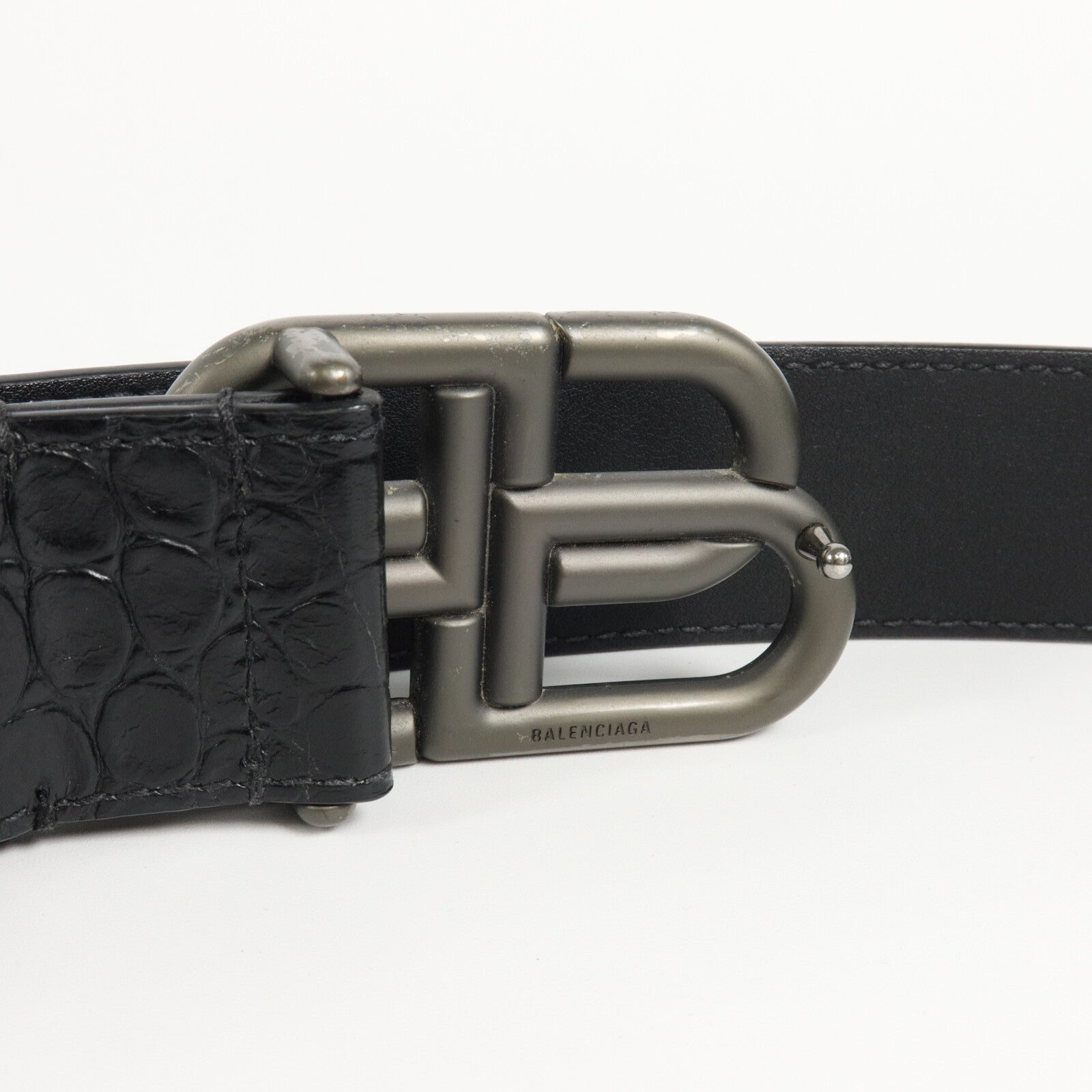 BALENCIAGA 壓花皮革BB Large Belt In Black皮帶