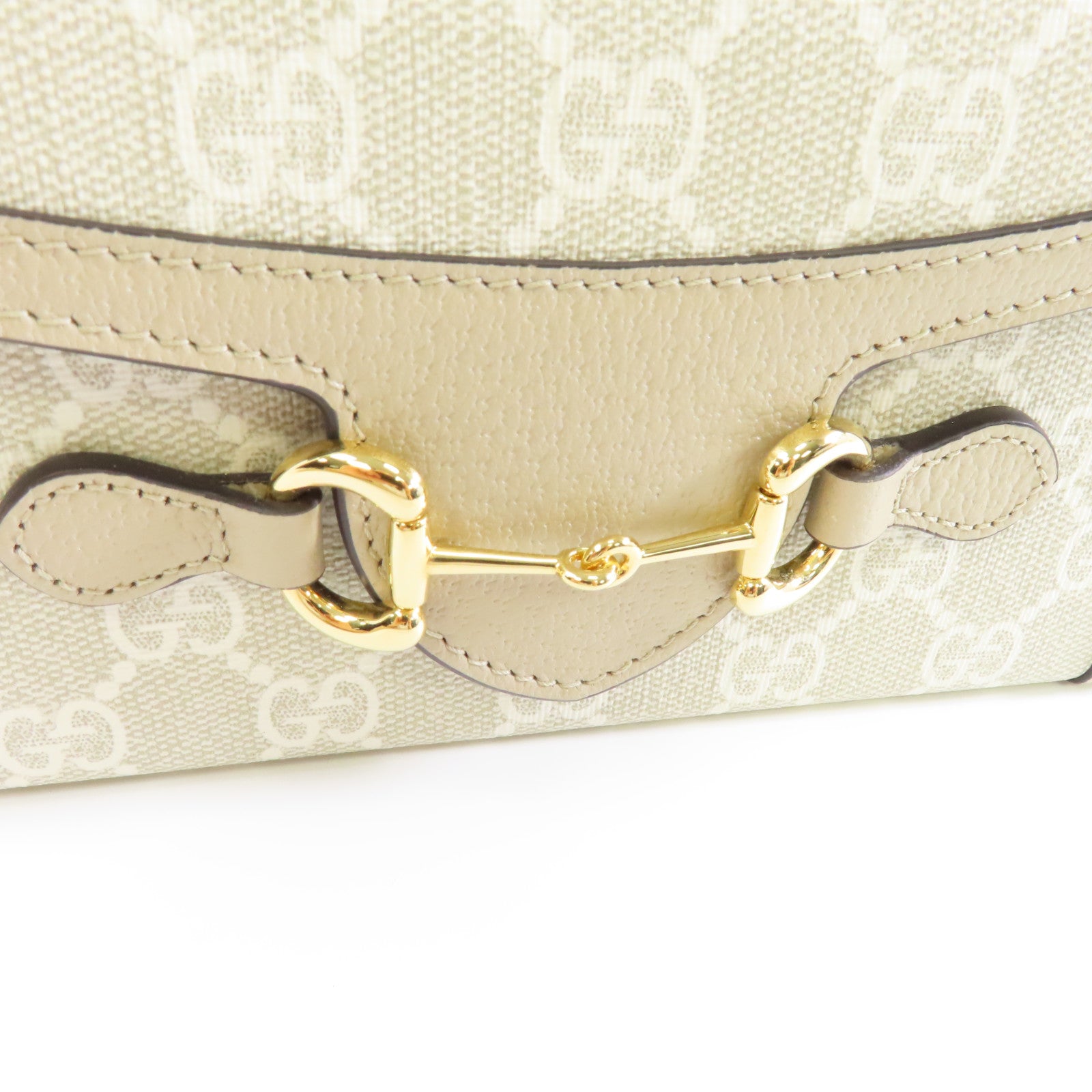 GUCCI 塗層帆布Shoulder Bag金扣肩背袋米色