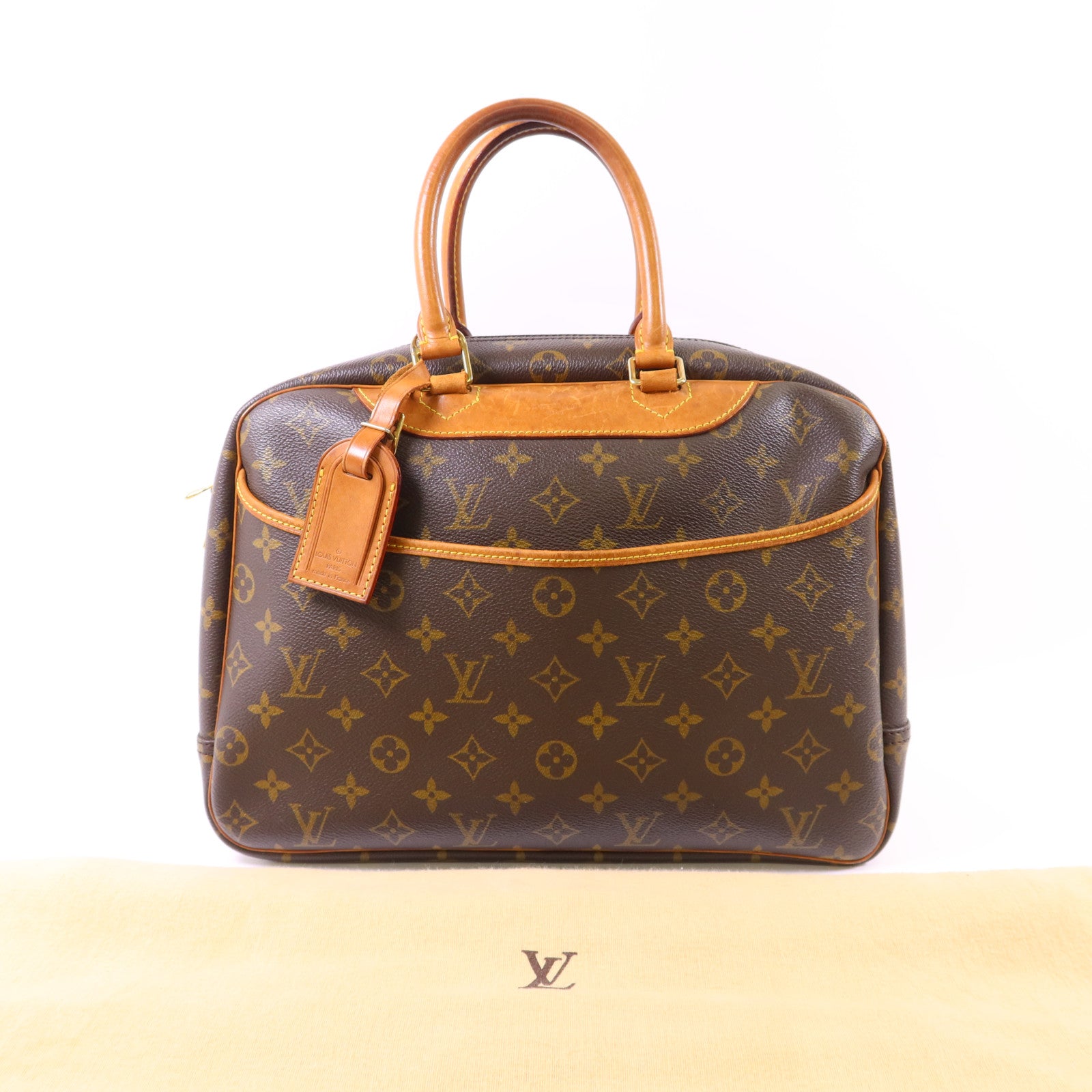 LOUIS VUITTON Monogram Deauville金扣手挽袋棕色