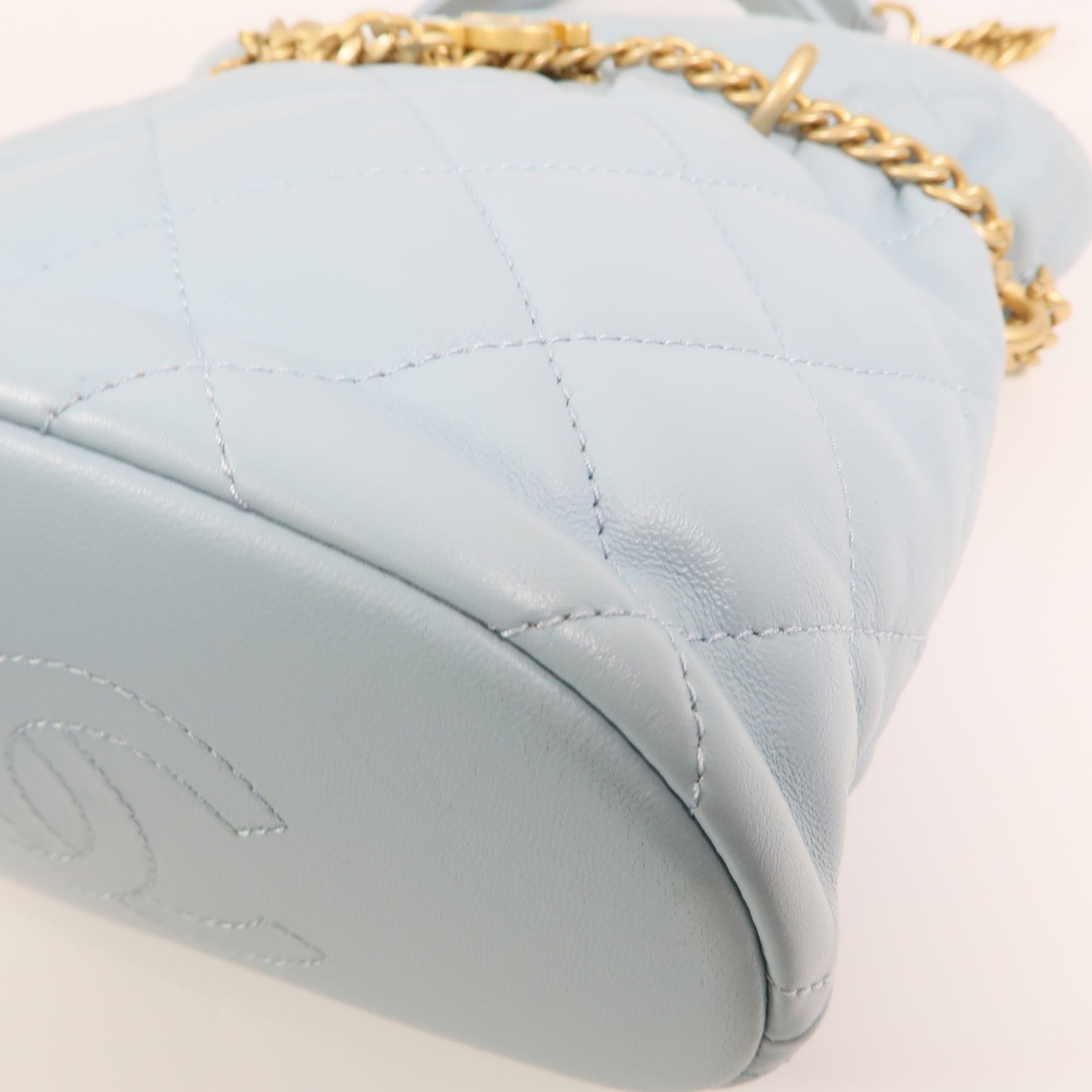 CHANEL 羊皮皮革Bucket Bag金扣鏈帶手挽肩背兩用袋