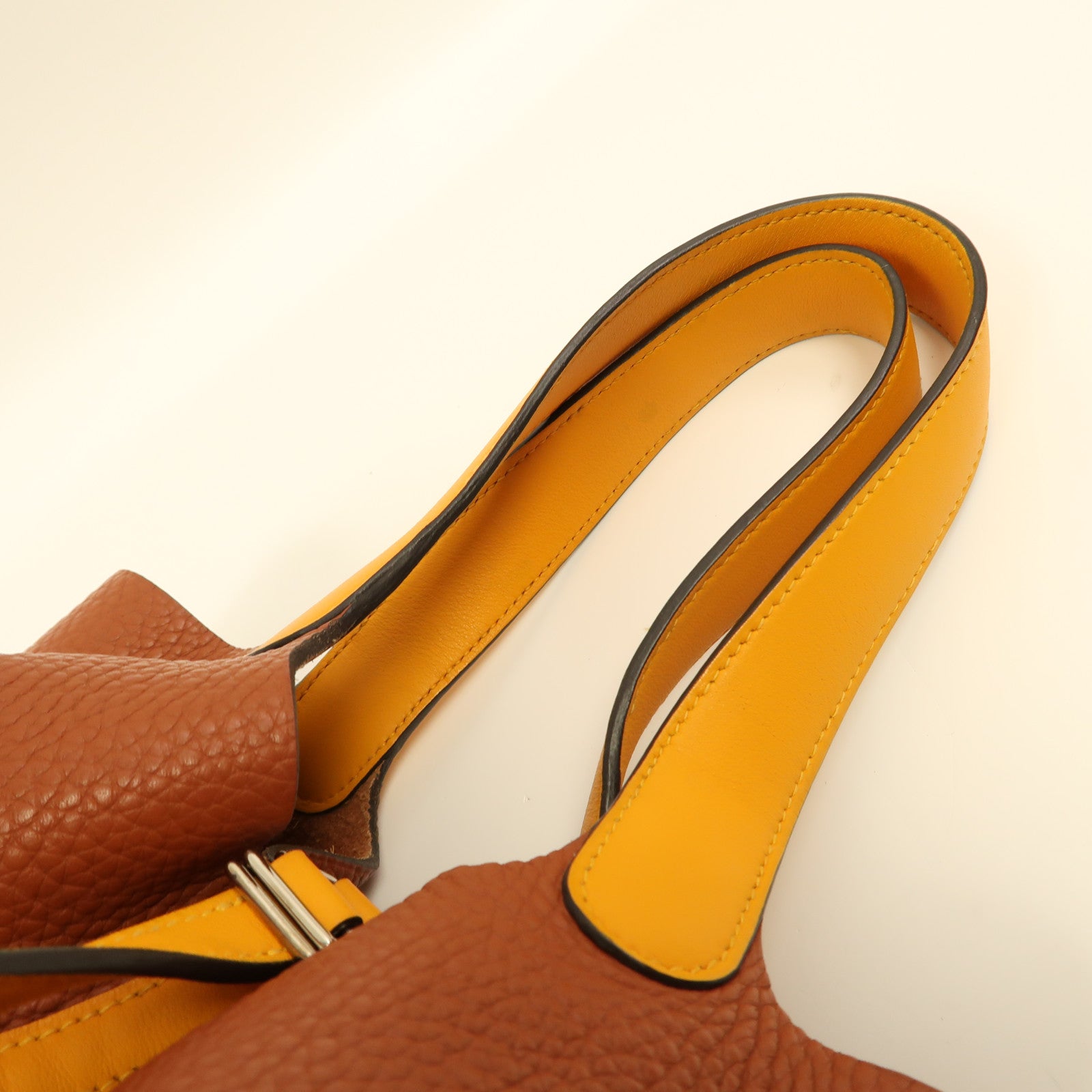 HERMES PHW Picotin MM Handbag Clemence Leather Cuivre/Jaune D'or