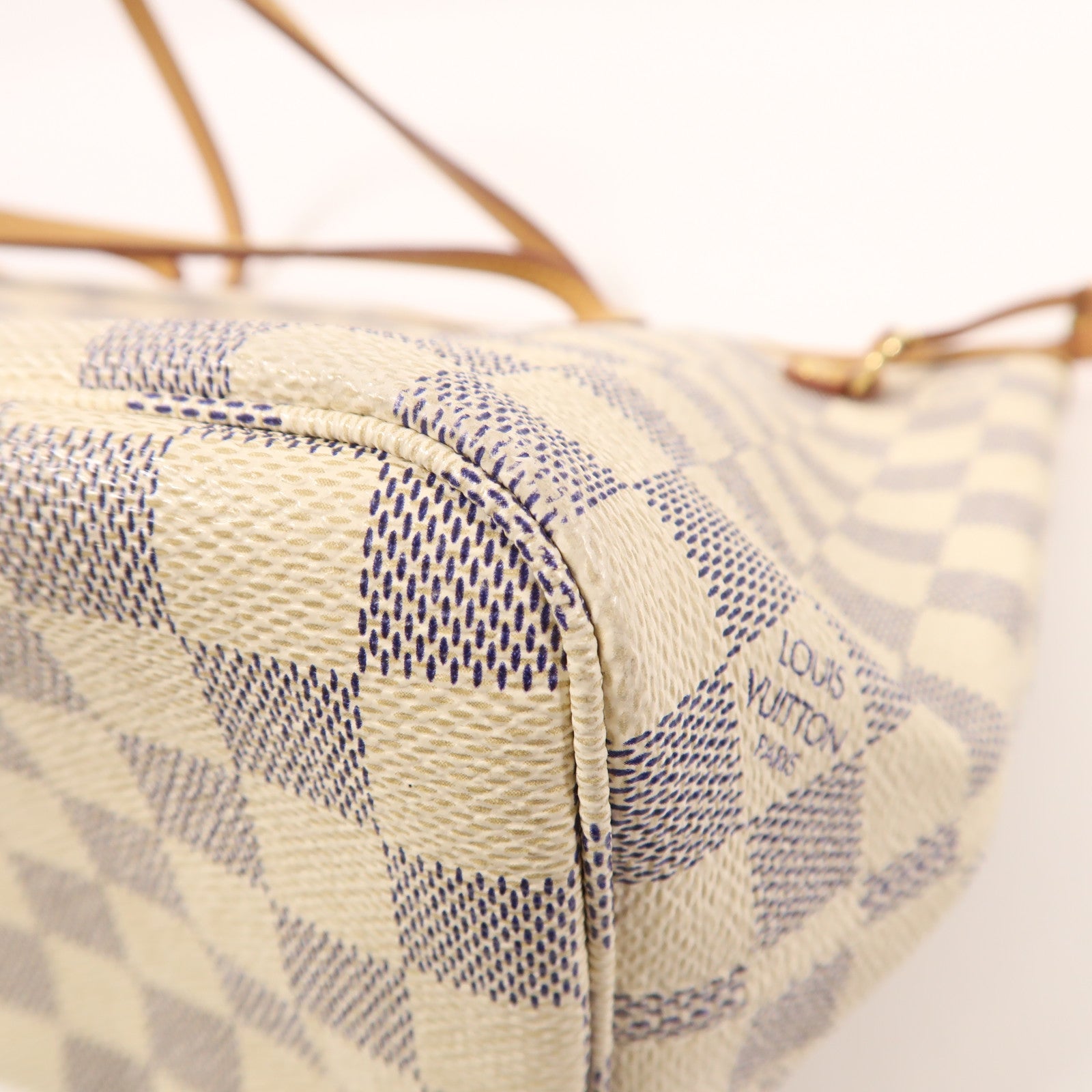LOUIS VUITTON Damier Azur Neverfull PM金扣手挽袋