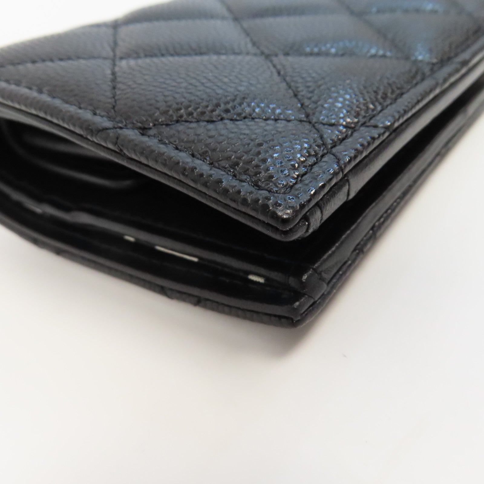 CHANEL 菱格Caviar皮革Wallet銀扣錢包黑色