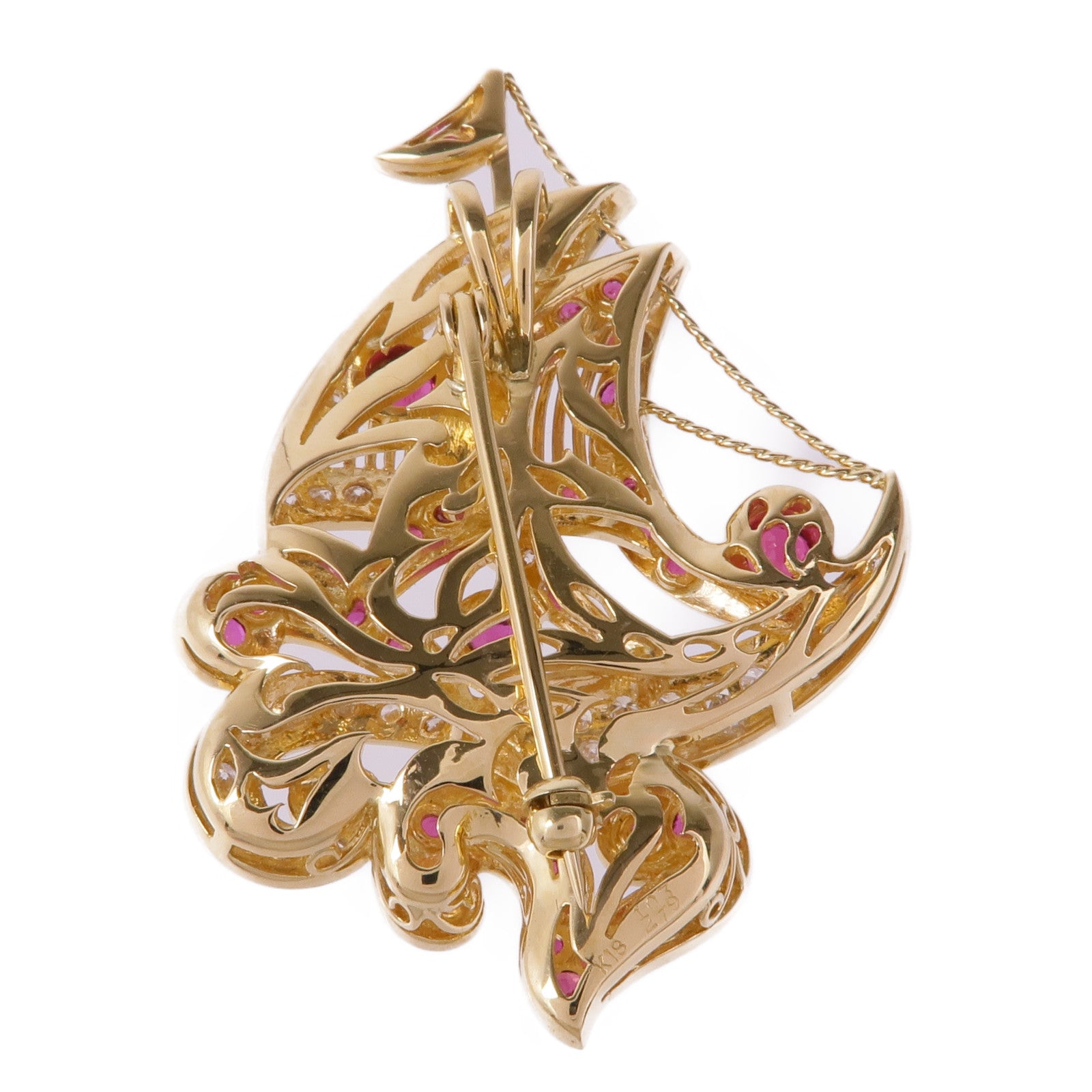 JEWELRY 18K黃金Ruby Diamond Brooch紅寶石/鑽石胸針
