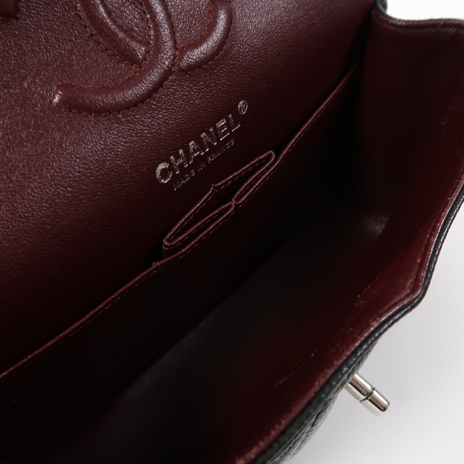 CHANEL 菱格牛皮皮革Classic 23銀扣鏈帶肩背袋黑色