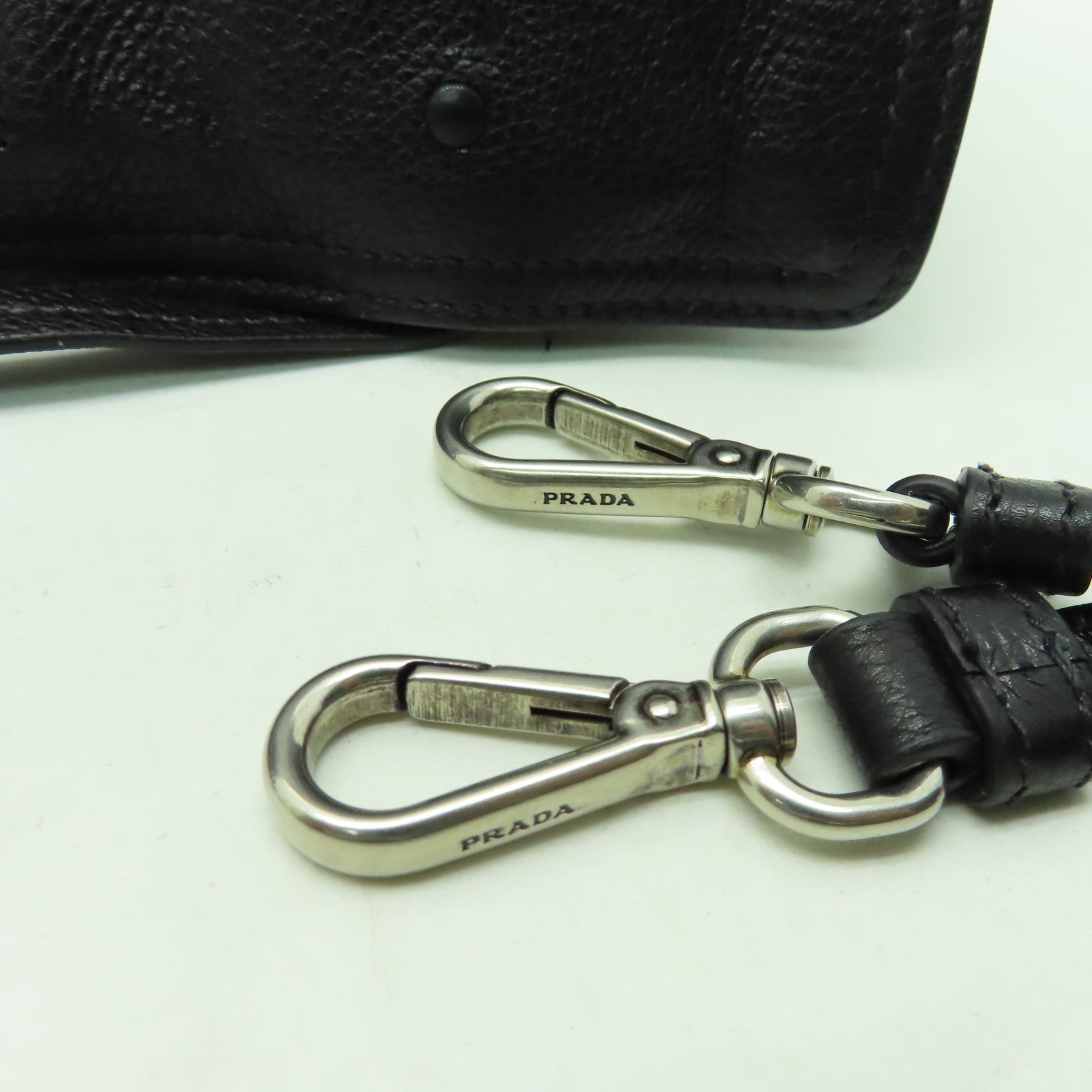 PRADA 牛皮皮革Shoulder Bag銀扣手挽肩背兩用袋黑色