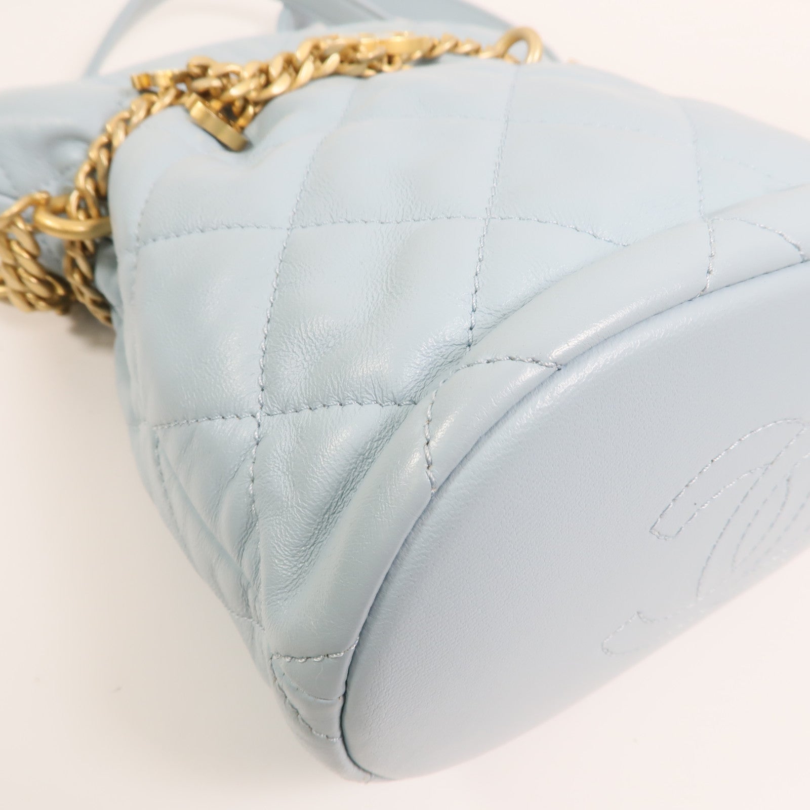 CHANEL 羊皮皮革Bucket Bag金扣鏈帶手挽肩背兩用袋