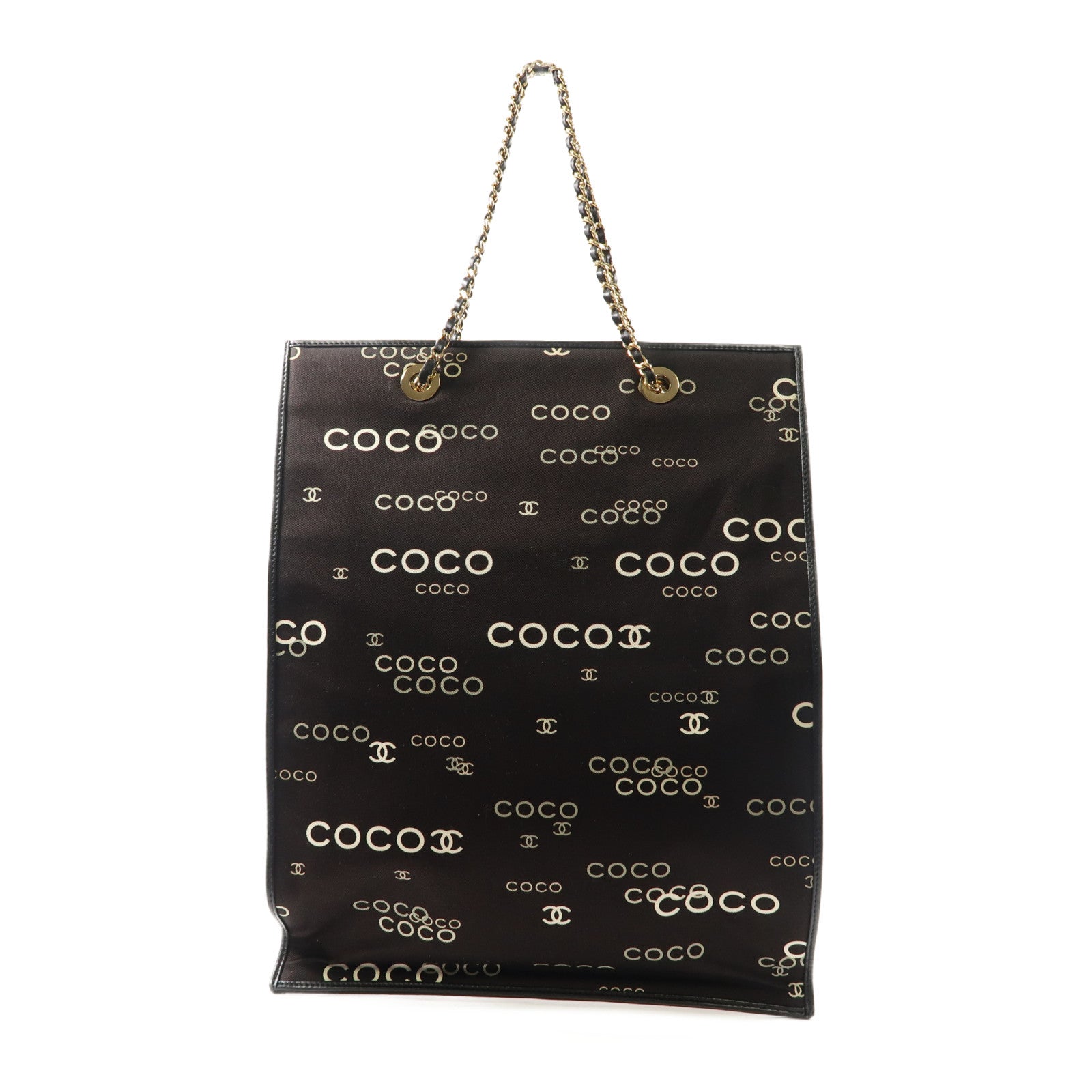 CHANEL 帆布Totebag金扣鏈帶手挽袋黑色