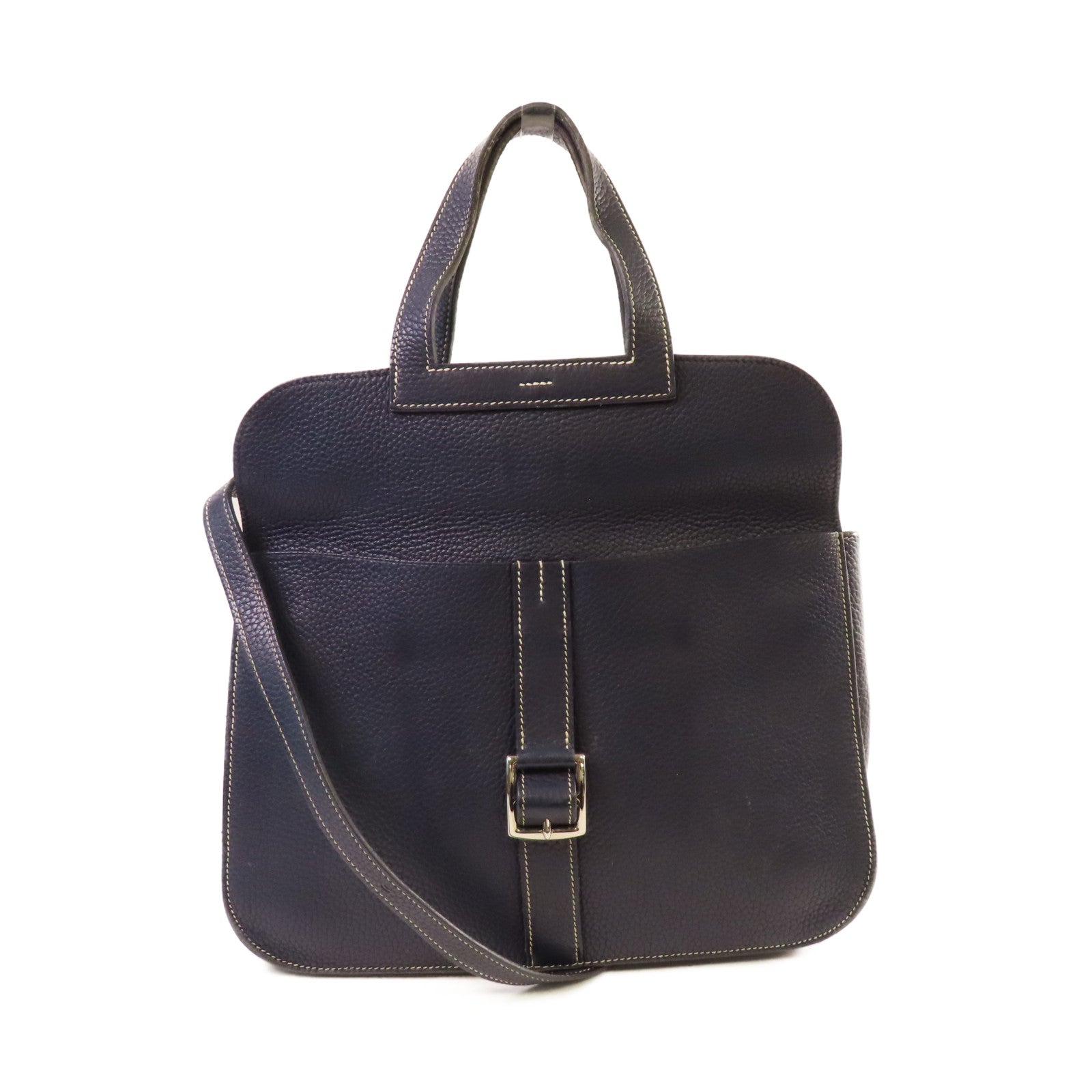 HERMES 【激減優惠】Clemence皮革Halzan 31 2Way Shoulder Bag銀扣手挽肩背兩用袋Bleu Saphir寶石藍色