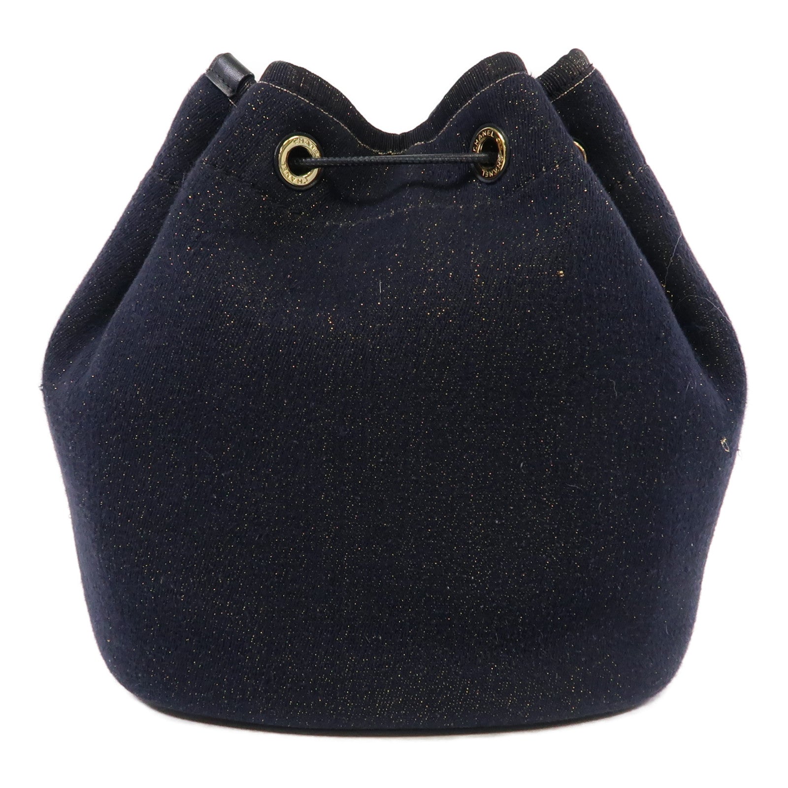 CHANEL 【清倉大減價】棉質Bucket Bag金扣鏈帶肩背袋深藍色