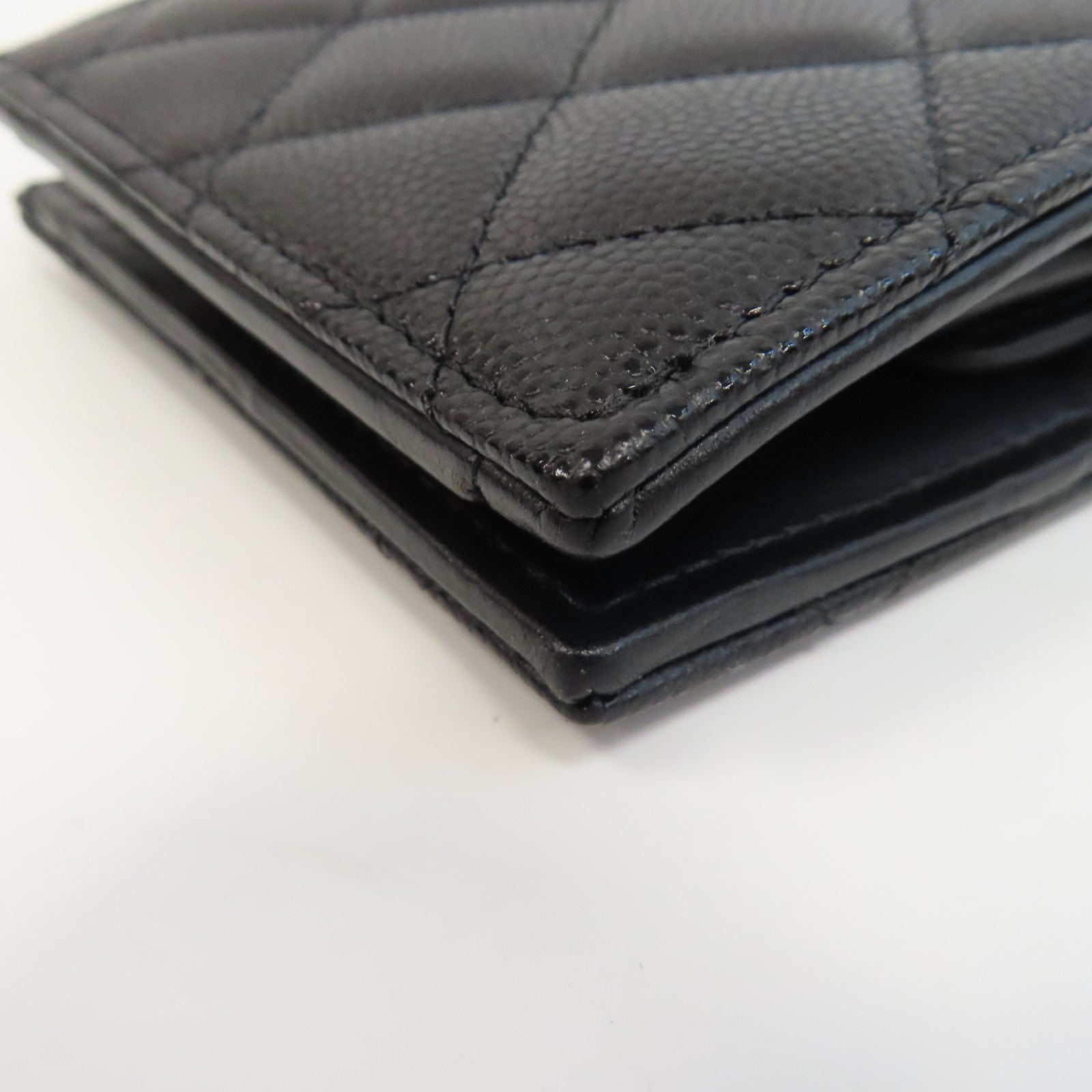 CHANEL 菱格Caviar皮革Wallet銀扣錢包黑色