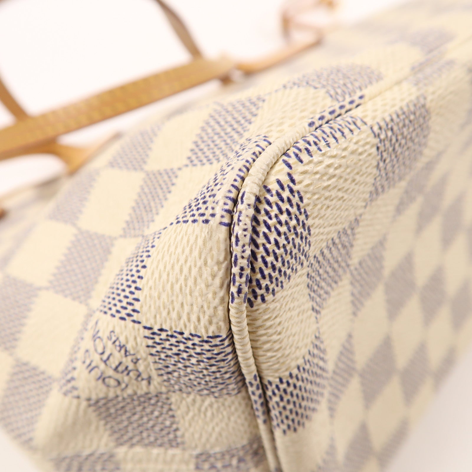 LOUIS VUITTON Damier Azur Neverfull PM金扣手挽袋