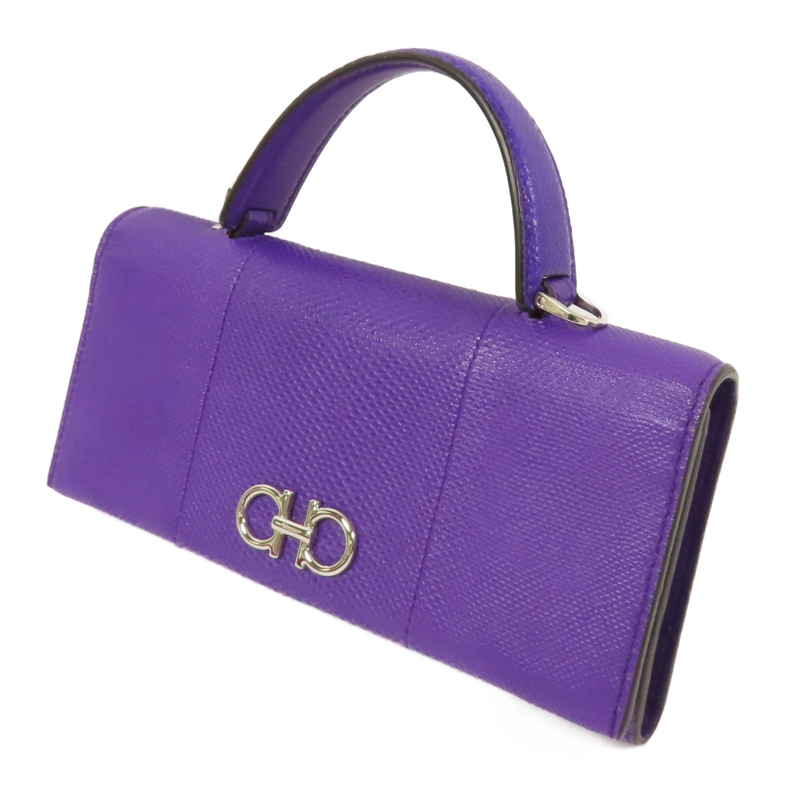 Salvatore Ferragamo 皮革Gancini Shoulder Wallet銀扣肩背袋
