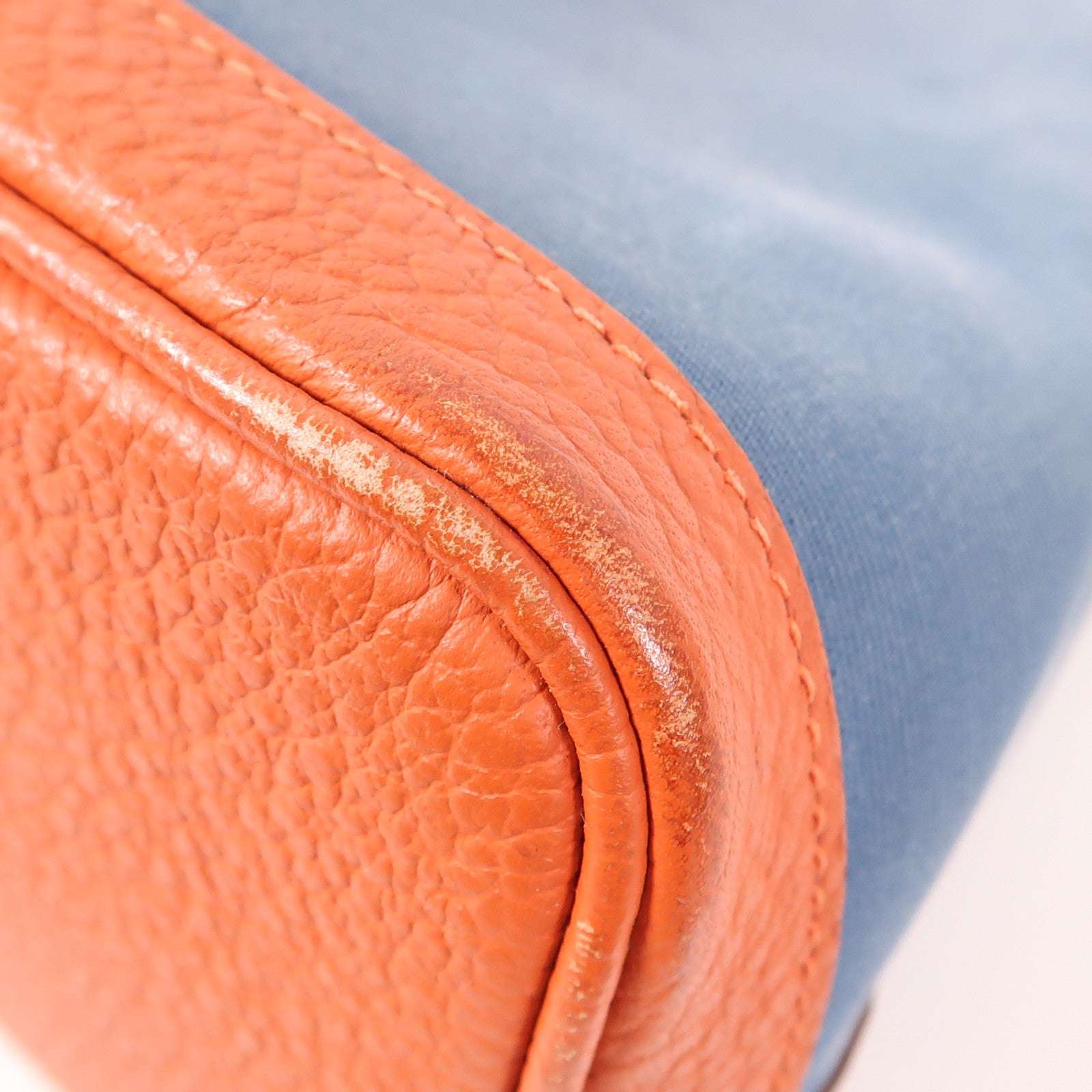 HERMES 【激減優惠】帆布Garden Party TPM銀扣手挽袋Bleu Outremer/Capucine