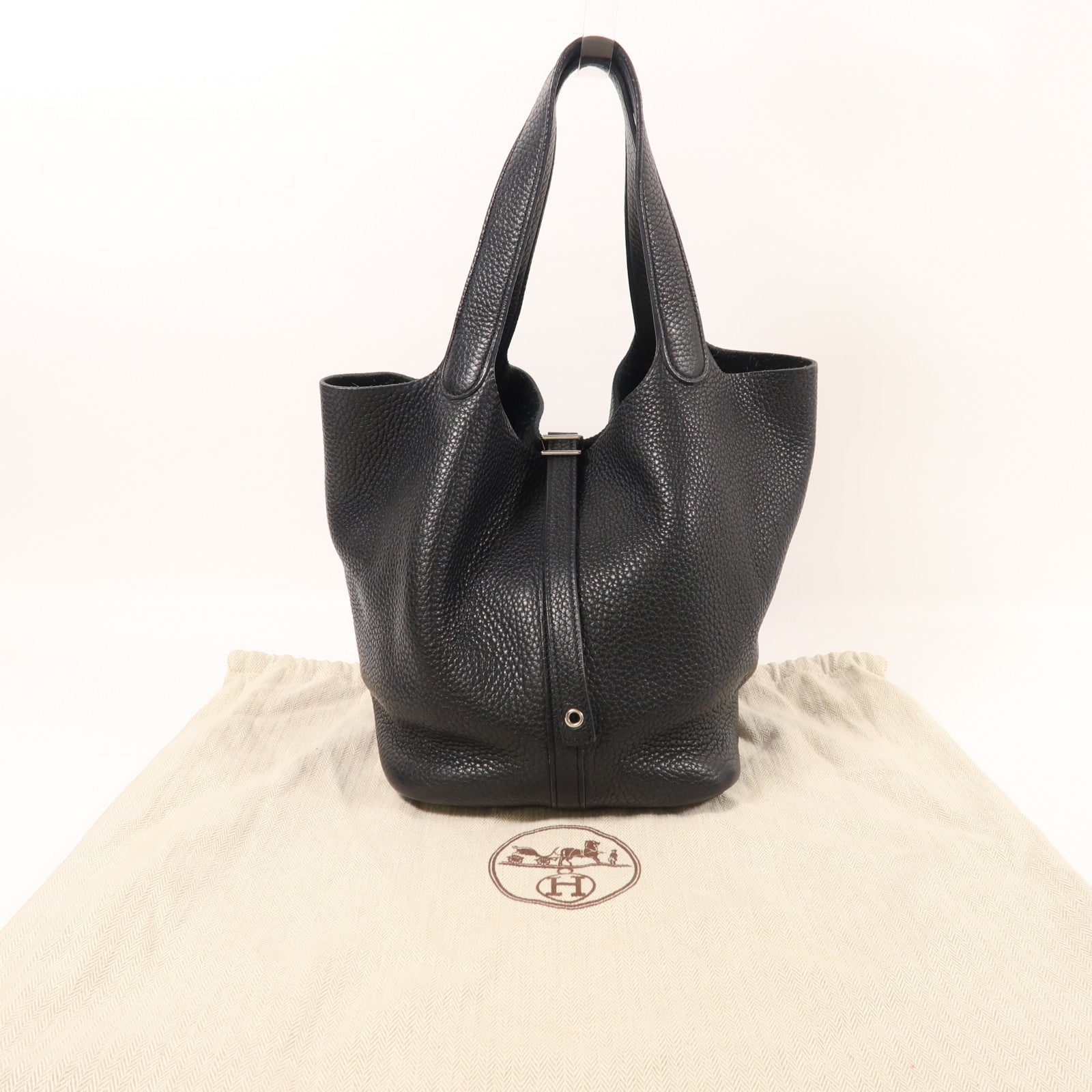 HERMES Clemence皮革Picotin MM銀扣手挽袋89 Noir