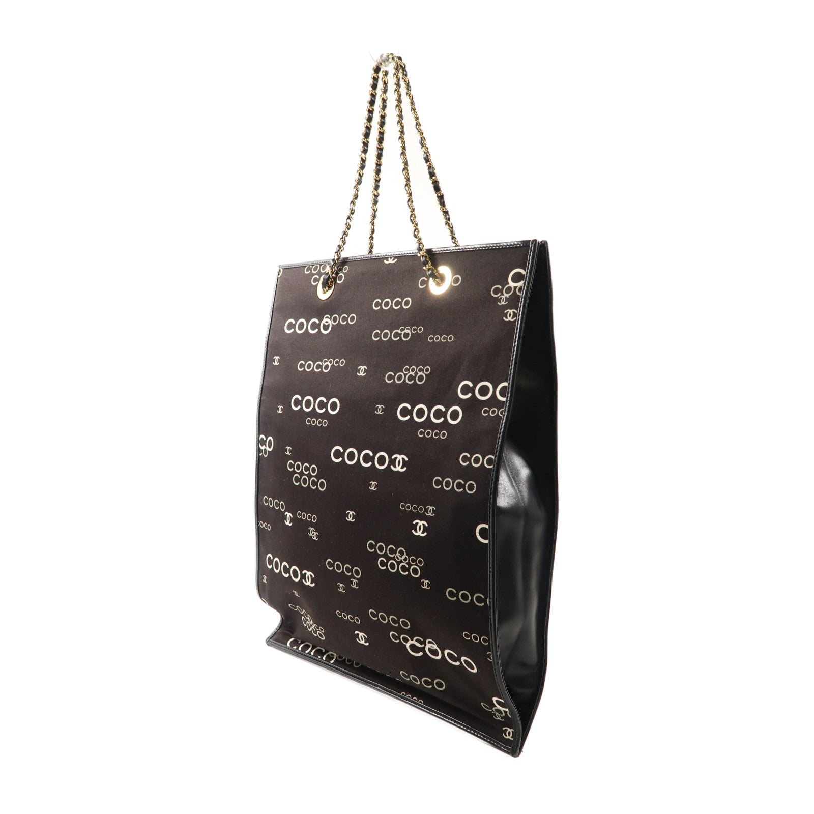 CHANEL 帆布Totebag金扣鏈帶手挽袋黑色