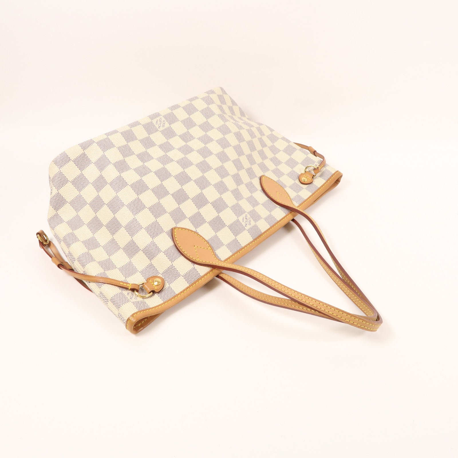 LOUIS VUITTON Damier Azur Neverfull PM金扣手挽袋