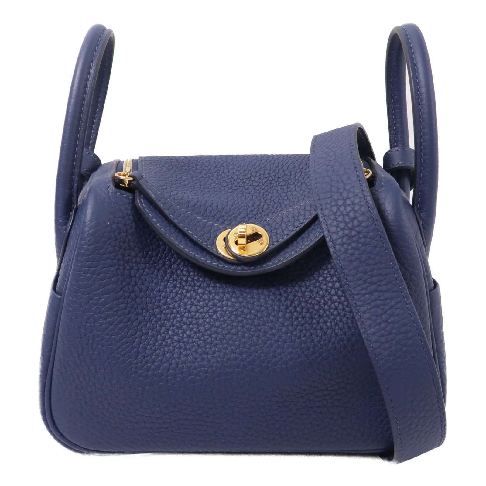 HERMES Clemence皮革Mini Lindy手挽肩背兩用袋Bleu De Prusse