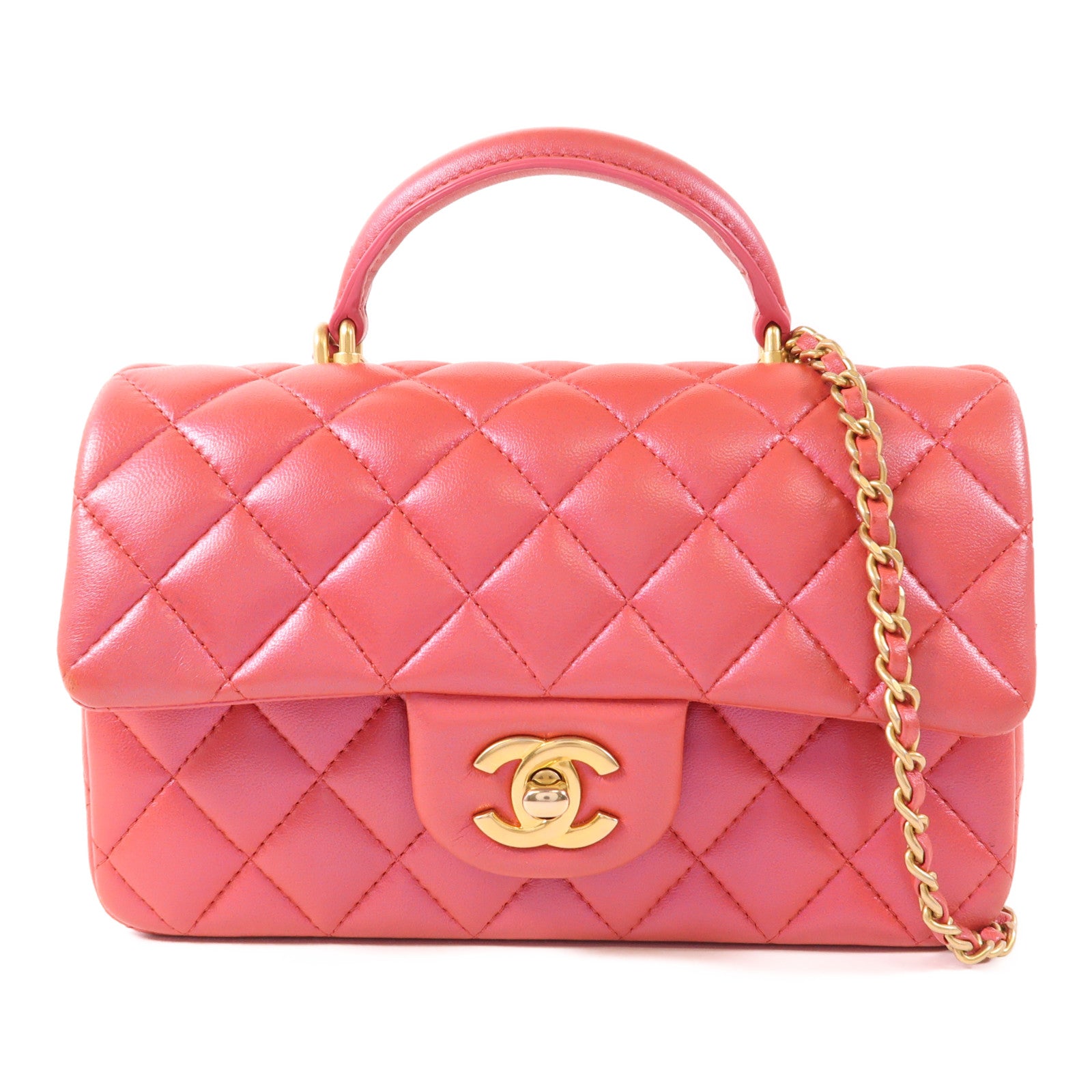 CHANEL 羊皮皮革Mini Flap Bag金扣手挽肩背兩用袋