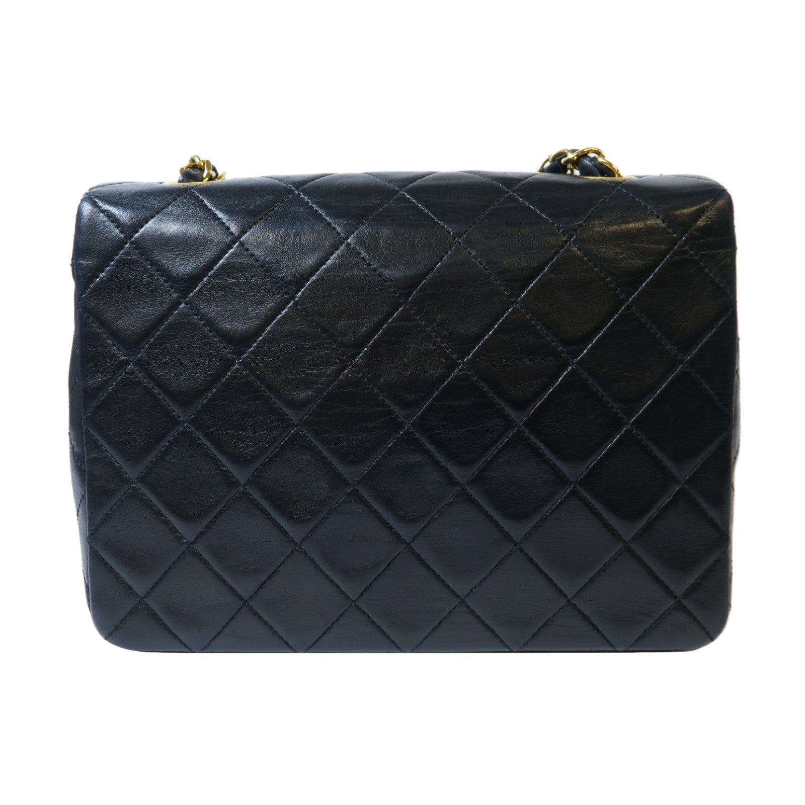 CHANEL 菱格羊皮皮革Vintage Flap Chain Shoulder Bag金扣鏈帶肩背袋黑色