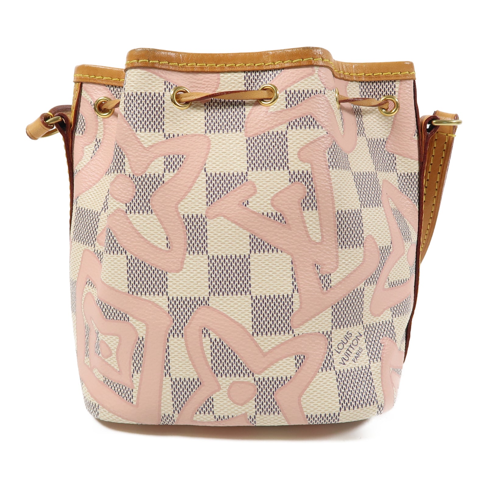 LOUIS VUITTON 【激減優惠】Damier Nano Noe金扣肩背袋白色/粉紅色