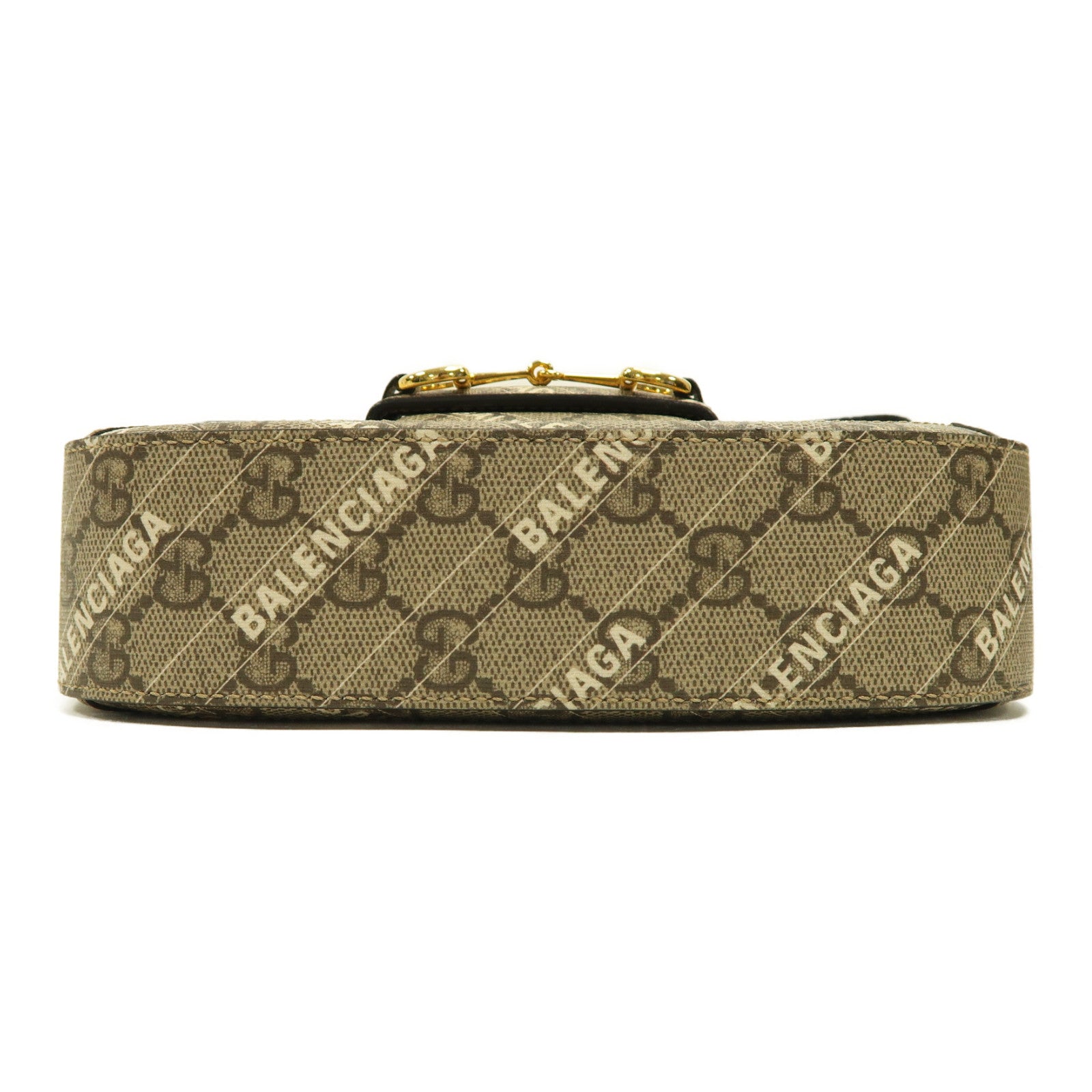 GUCCI 【激減優惠】塗層帆布Horsebit 1955 X Balenciaga金扣肩背袋啡色