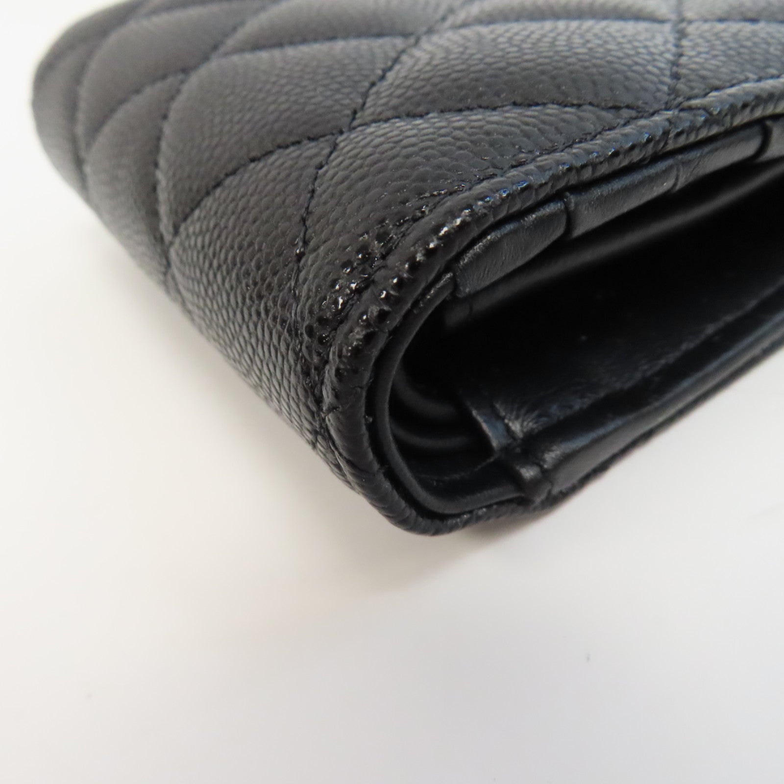 CHANEL 菱格Caviar皮革Wallet銀扣錢包黑色