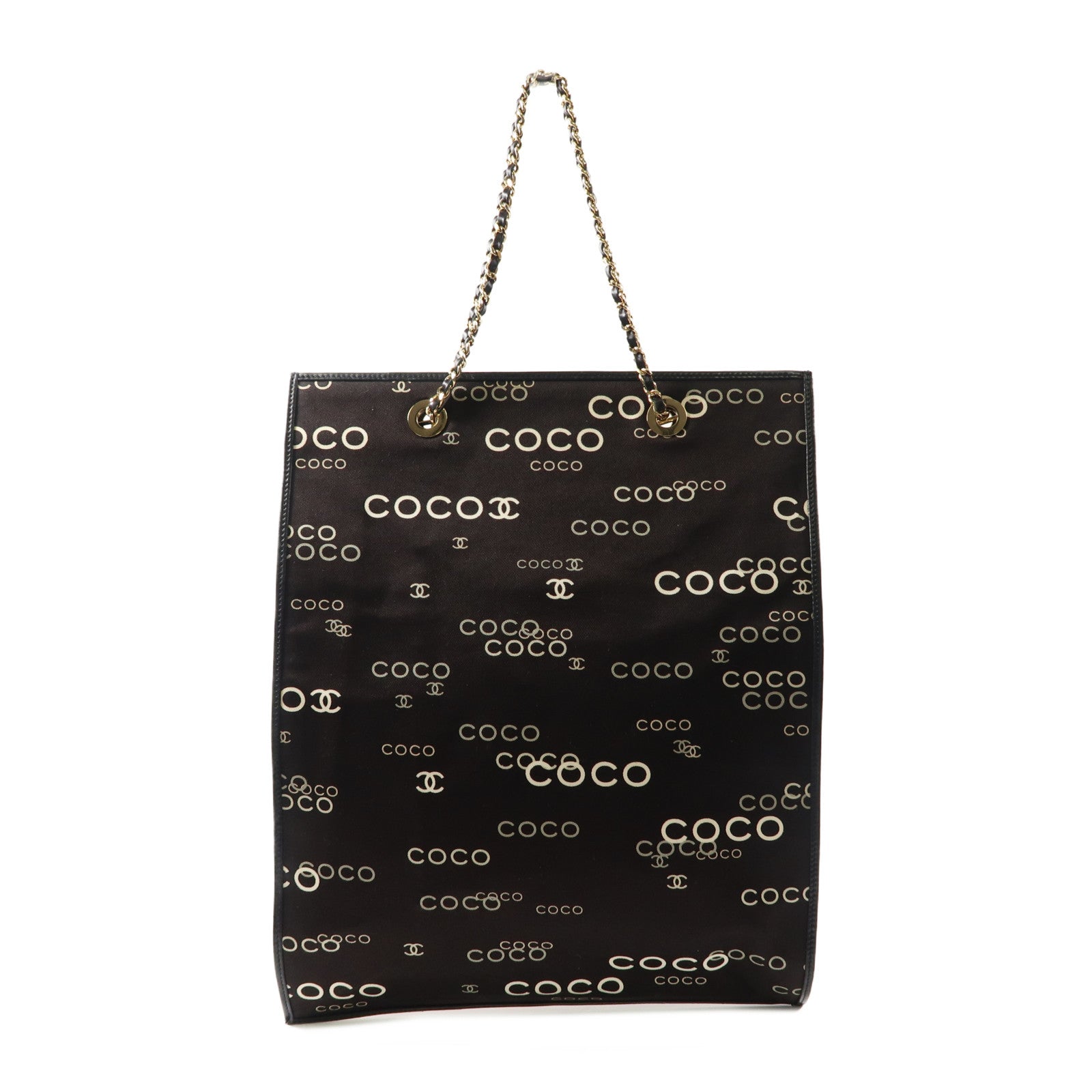 CHANEL 帆布Totebag金扣鏈帶手挽袋黑色