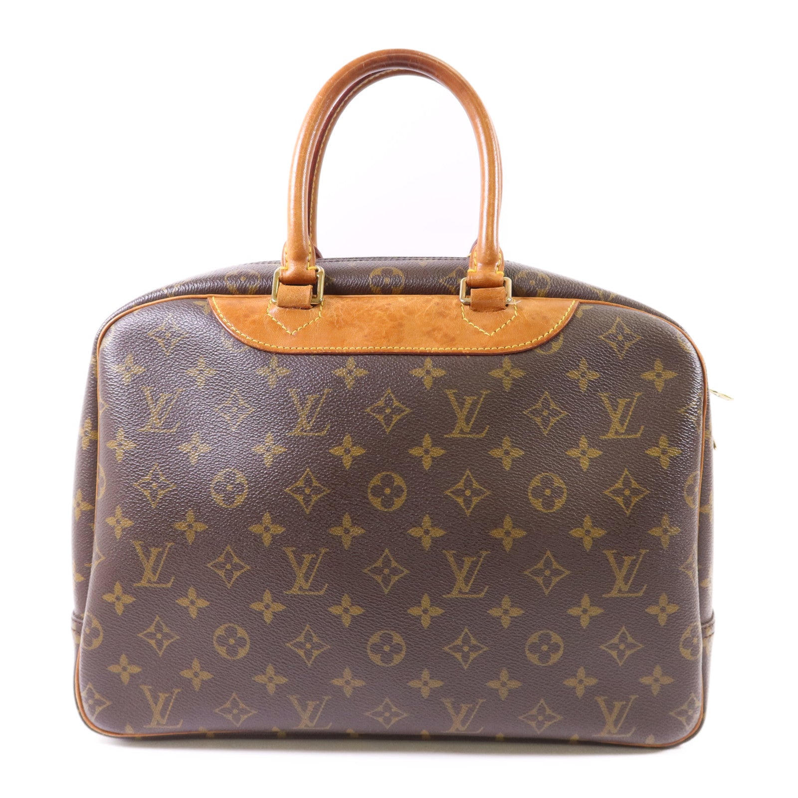 LOUIS VUITTON Monogram Deauville金扣手挽袋棕色