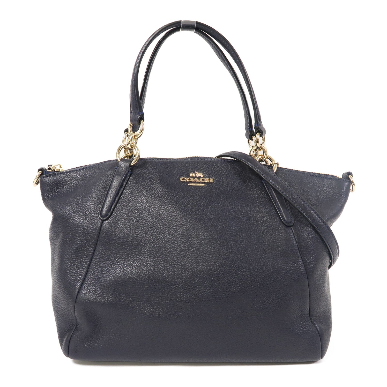 COACH 牛皮皮革Sholder Bag金扣手挽肩背兩用袋深藍色