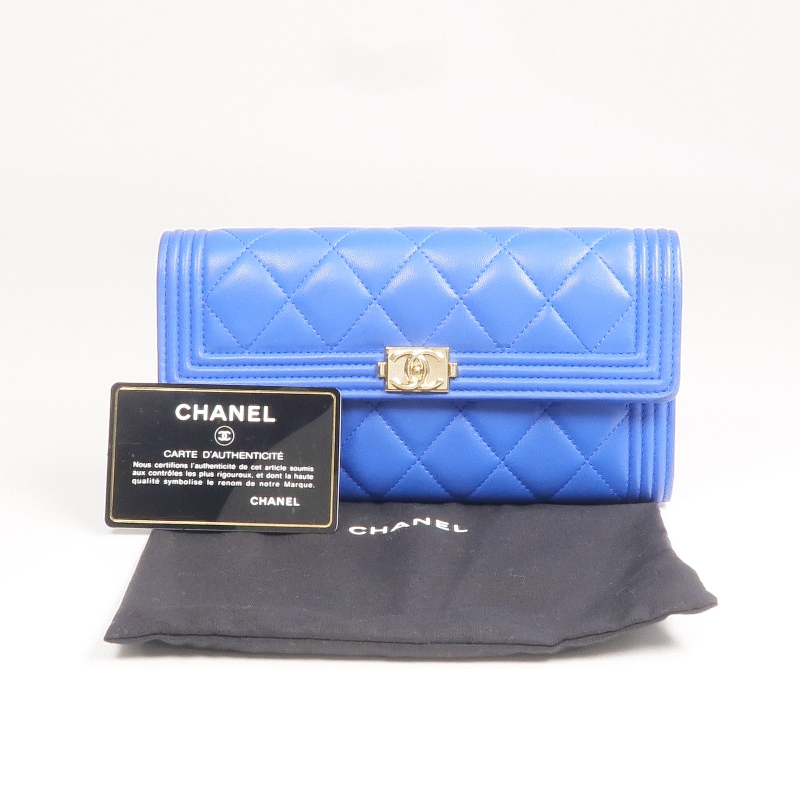 CHANEL 羊皮皮革Boy Long Wallet金扣長錢包