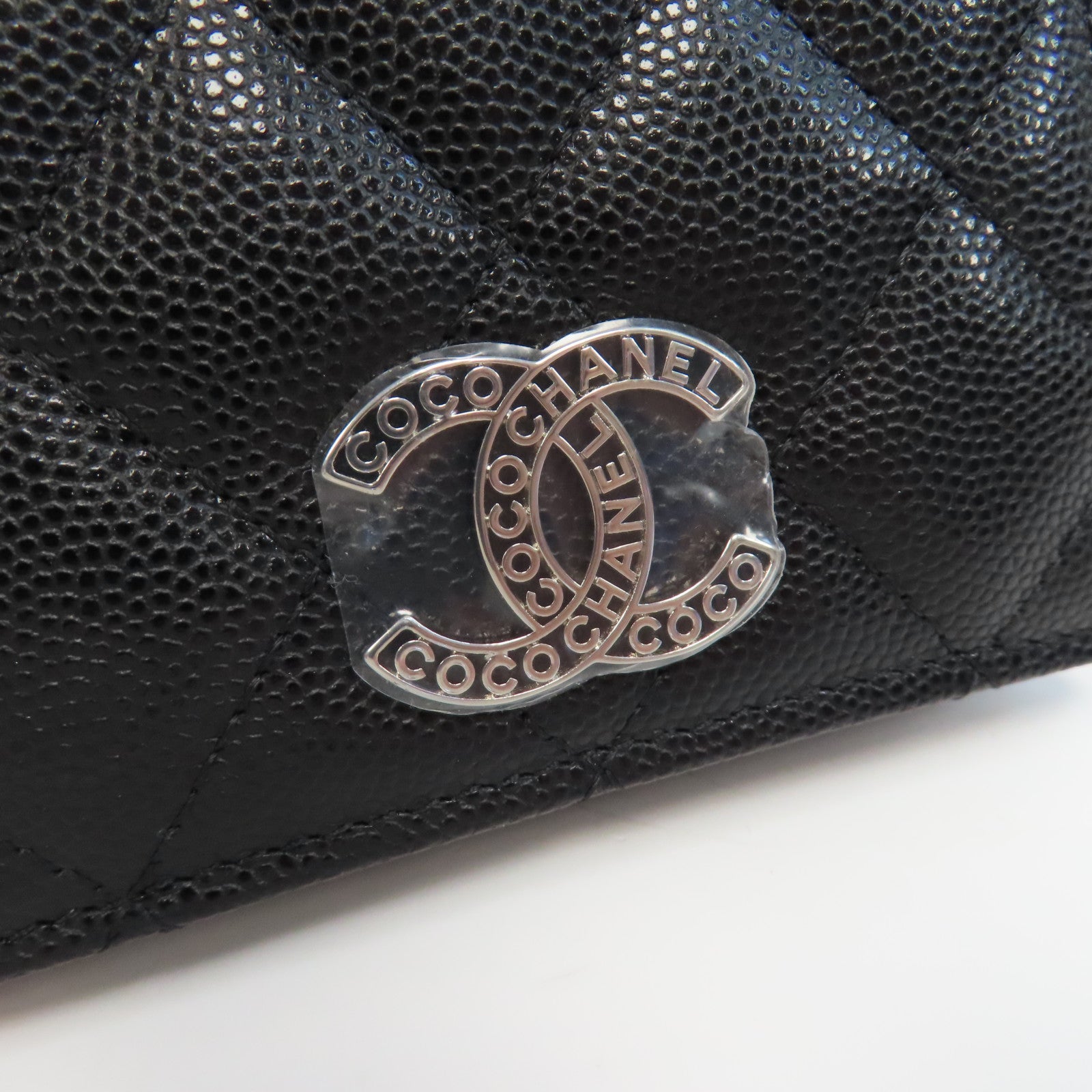 CHANEL 菱格Caviar皮革Wallet銀扣錢包黑色
